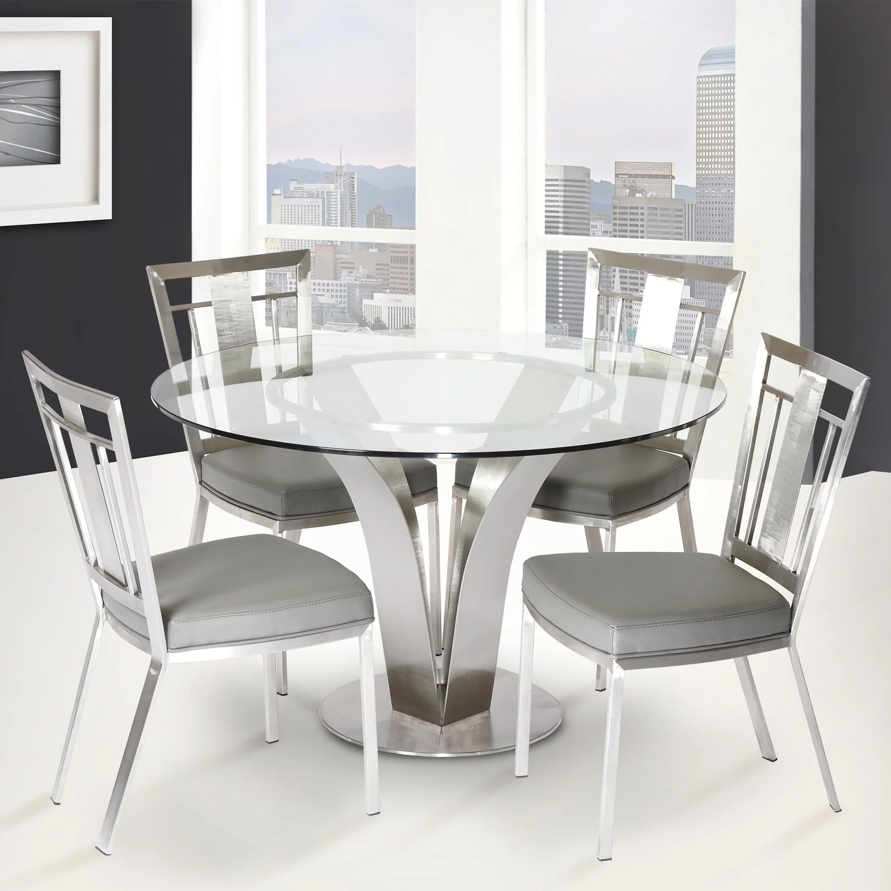 Cleo Contemporary Dining Table In Stainless Steel With Clear Glass - Image 3