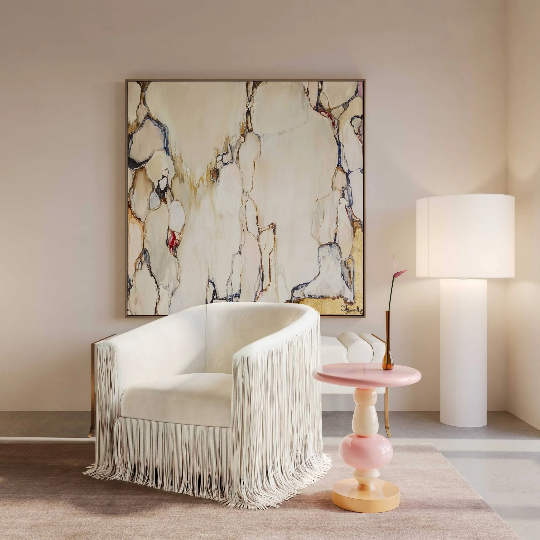 Cleopatra Cream Linen Floor Lamp - Image 2