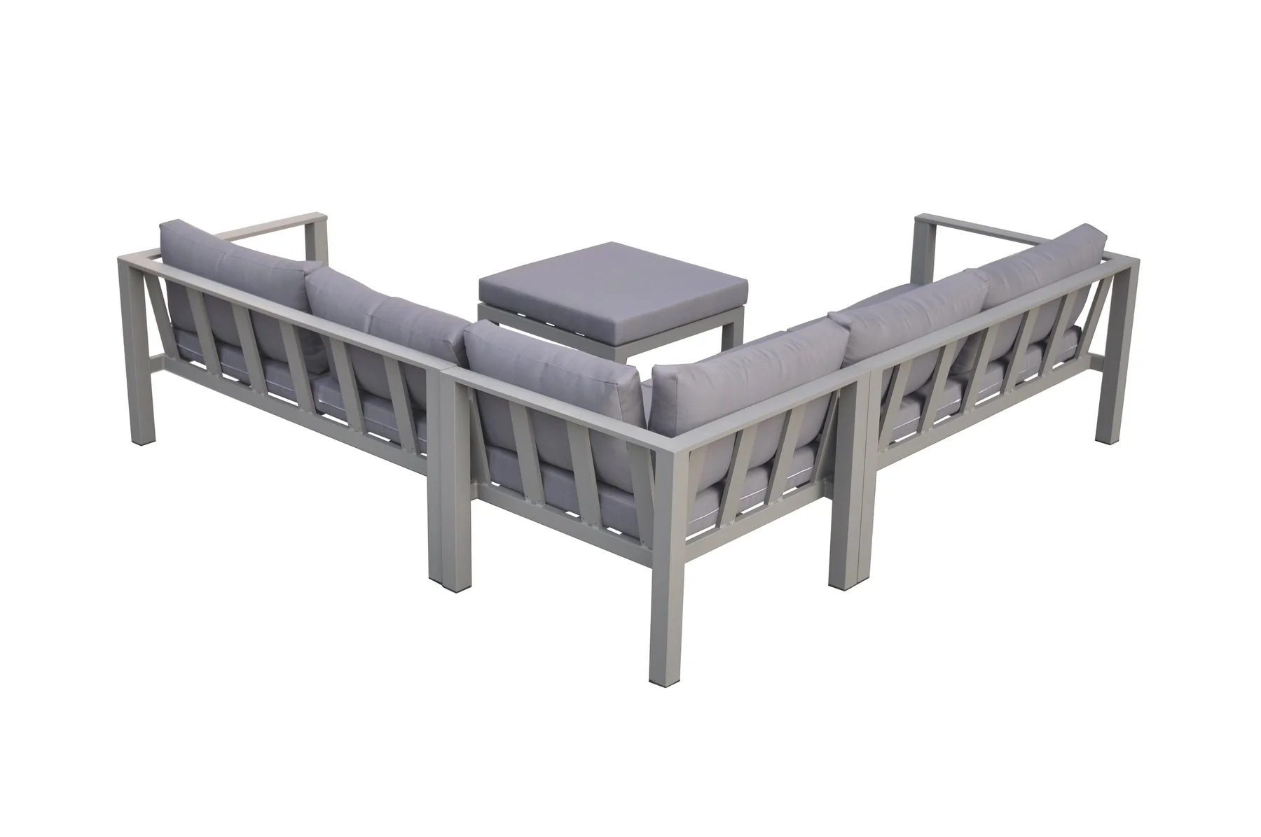 Cliff Outdoor Patio Aluminum Sectional in Gray Powder Coated Finish with Gray Fabric Cushions - Image 8