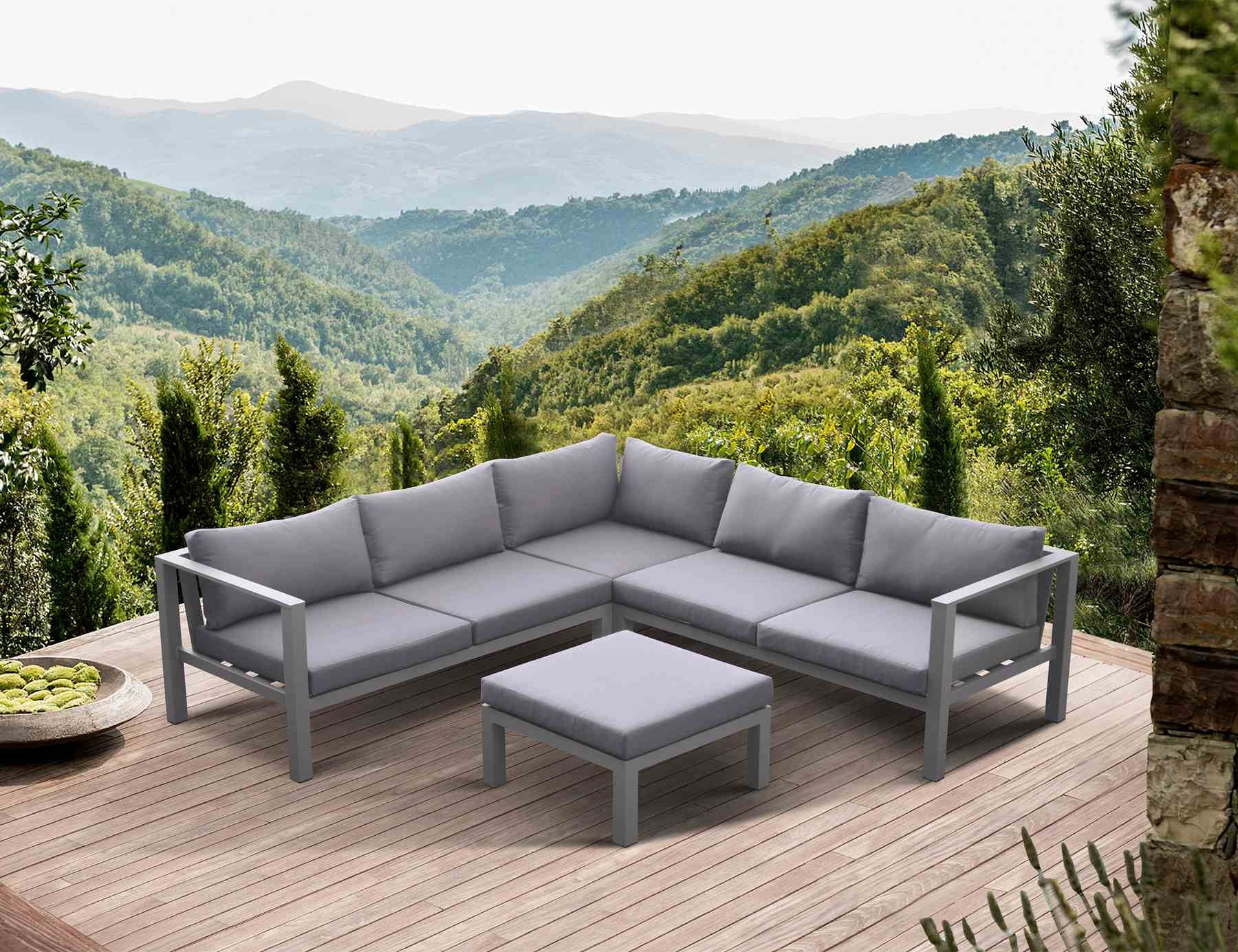 Cliff Outdoor Patio Aluminum Sectional in Gray Powder Coated Finish with Gray Fabric Cushions - Image 9