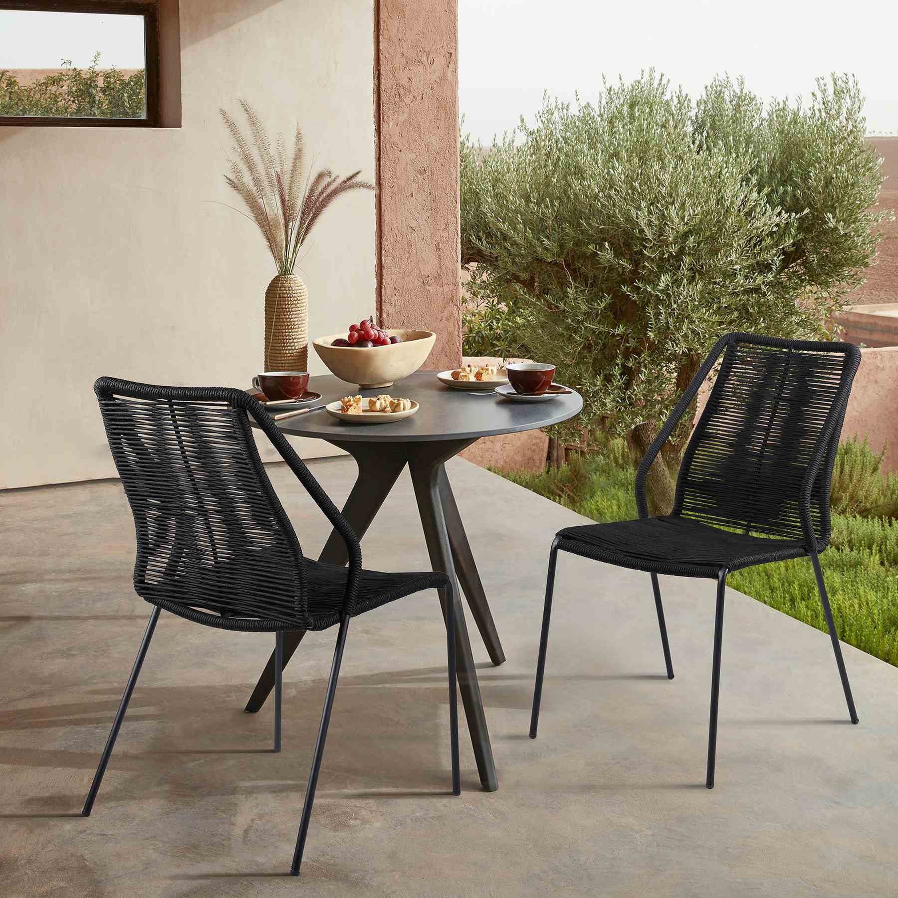 Clip Indoor Outdoor Stackable Steel Dining Chair with Black Rope - Set of 2 - Image 9