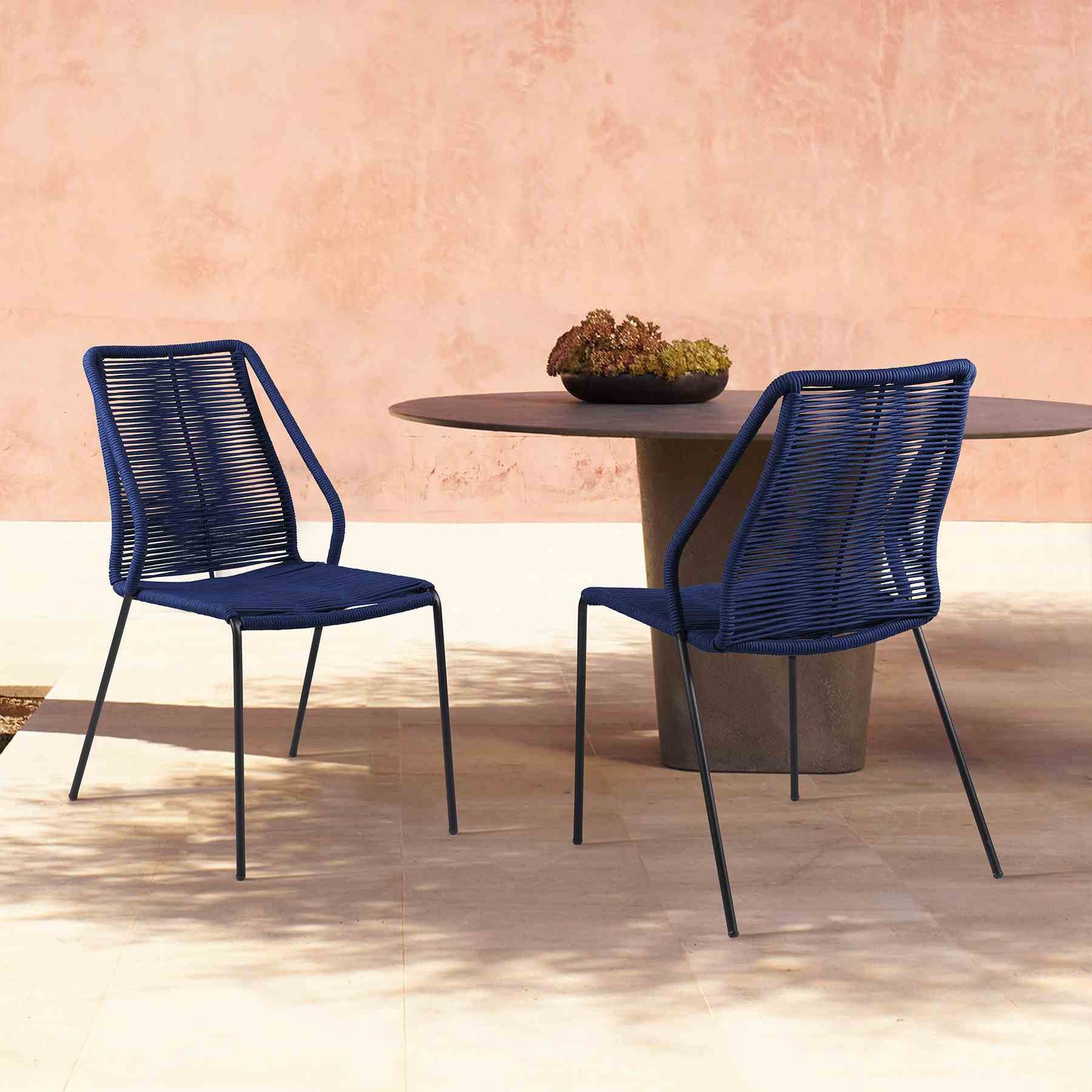 Clip Indoor Outdoor Stackable Steel Dining Chair with Blue Rope - Set of 2 - Image 9