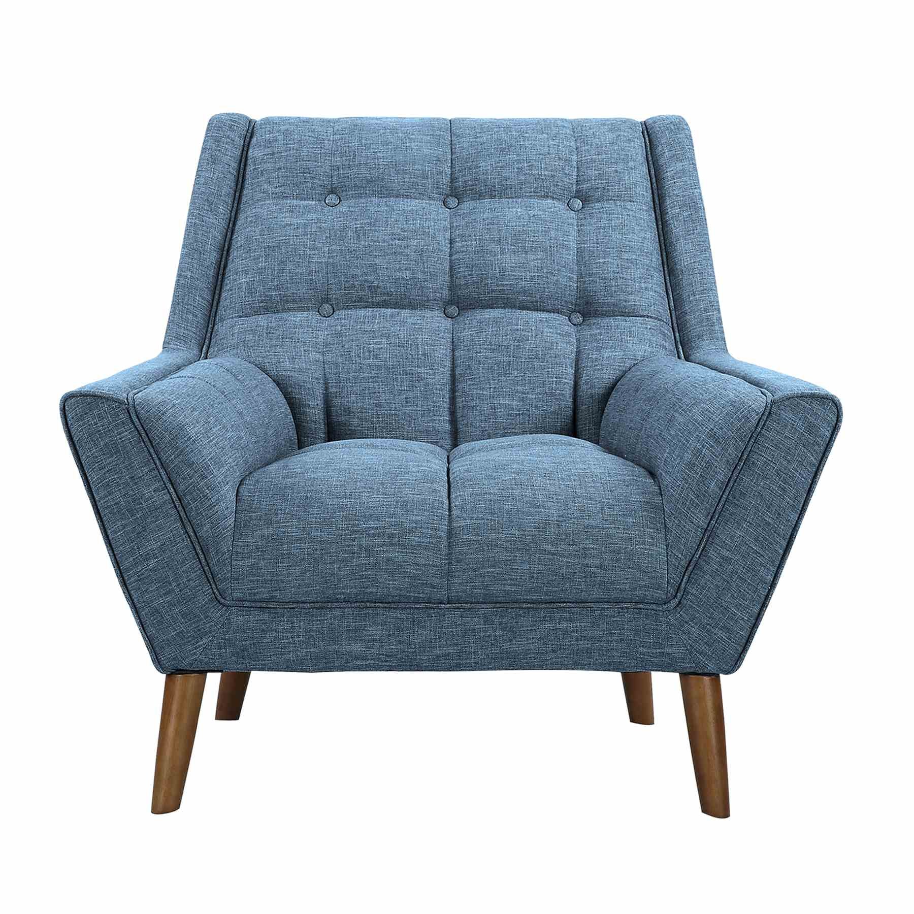Cobra Mid-Century Modern Chair in Blue Linen and Walnut Legs - Image 2