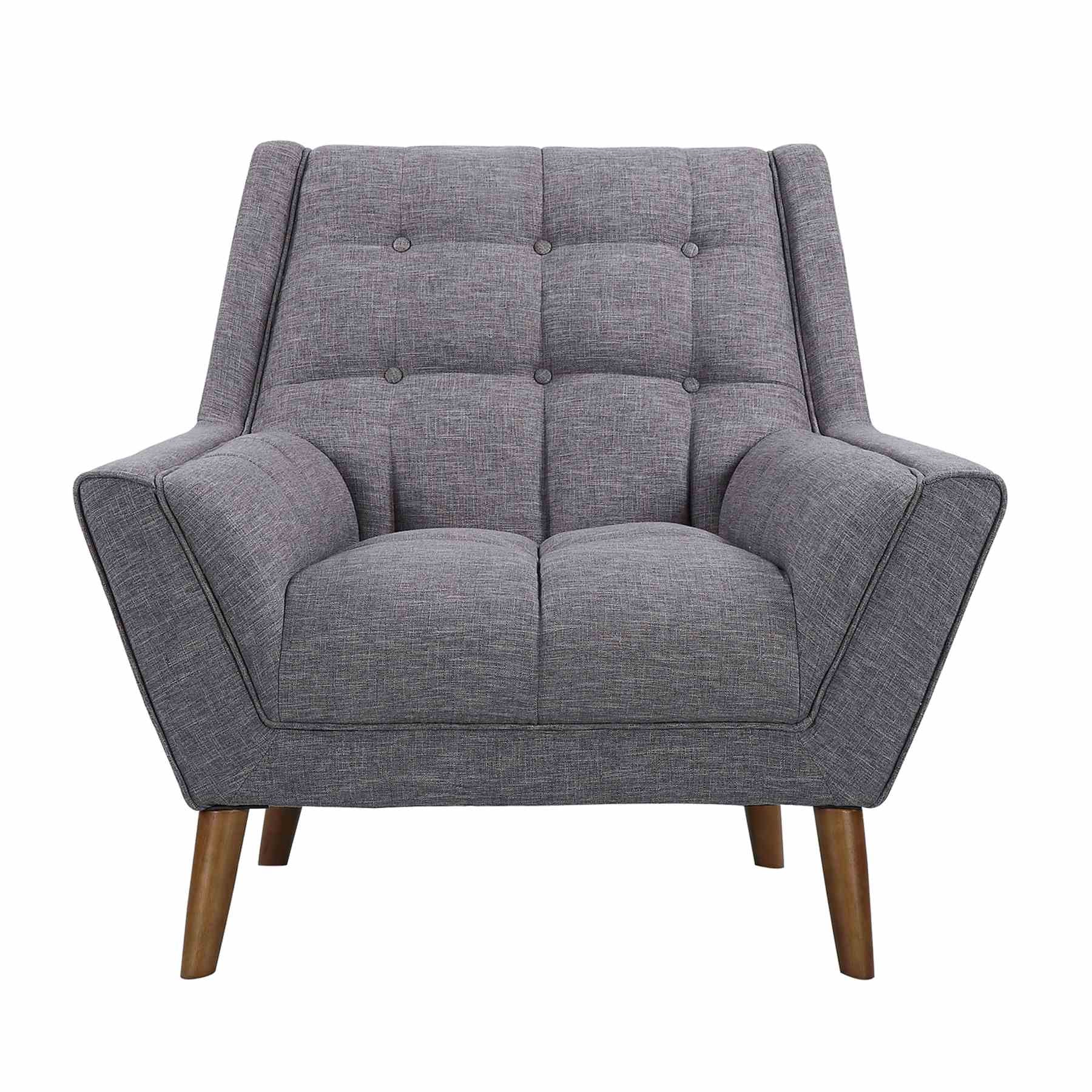 Cobra Mid-Century Modern Chair in Dark Gray Linen and Walnut Legs - Image 2