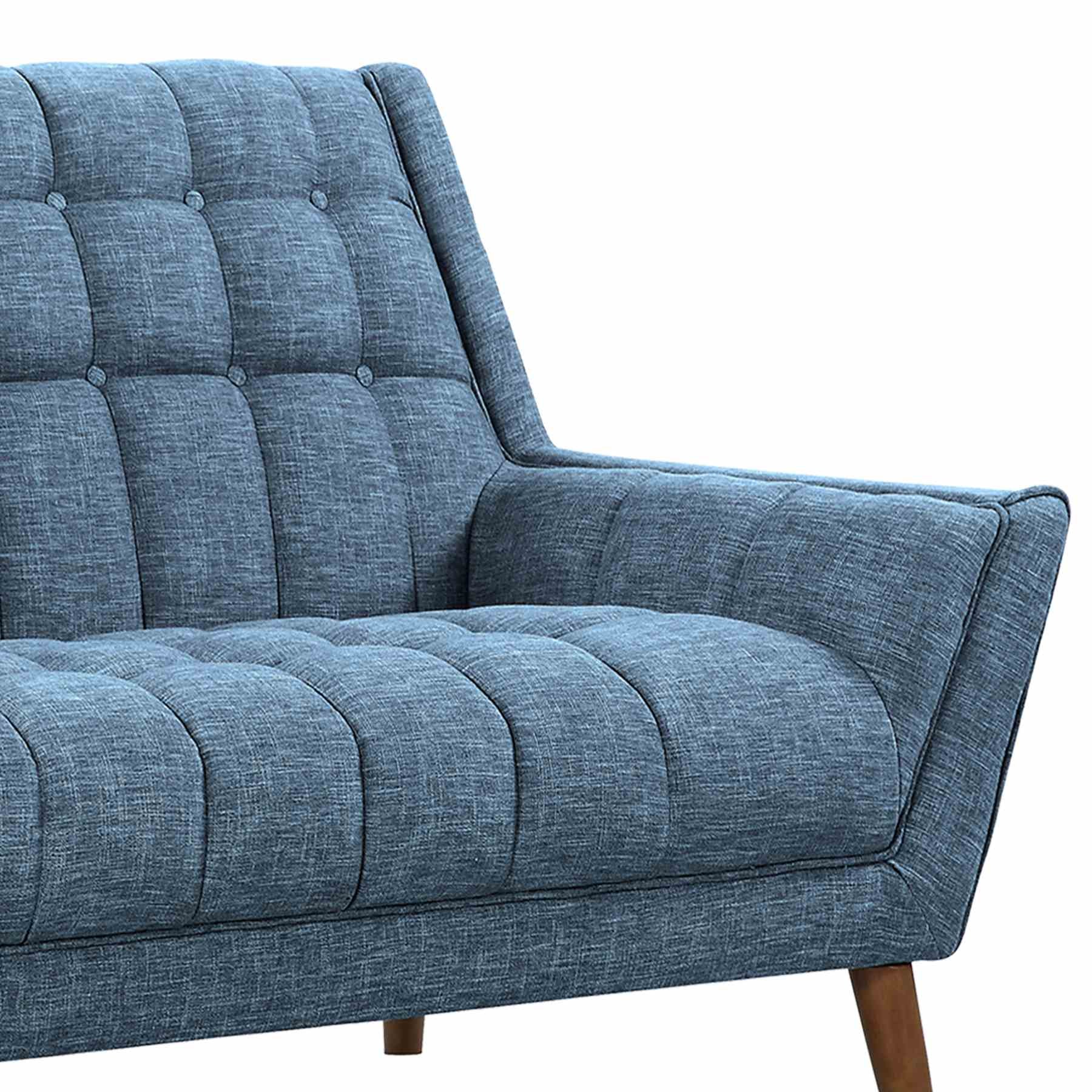 Cobra Mid-Century Modern Loveseat in Blue Linen and Walnut Legs - Image 4