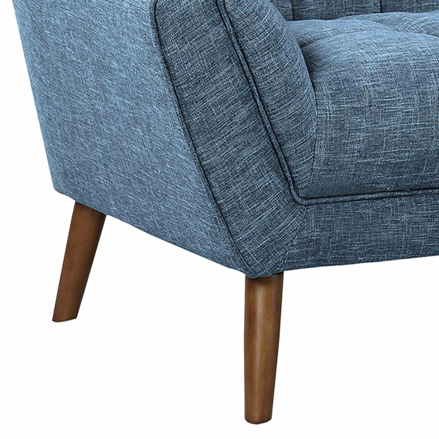 Cobra Mid-Century Modern Loveseat in Blue Linen and Walnut Legs - Image 5