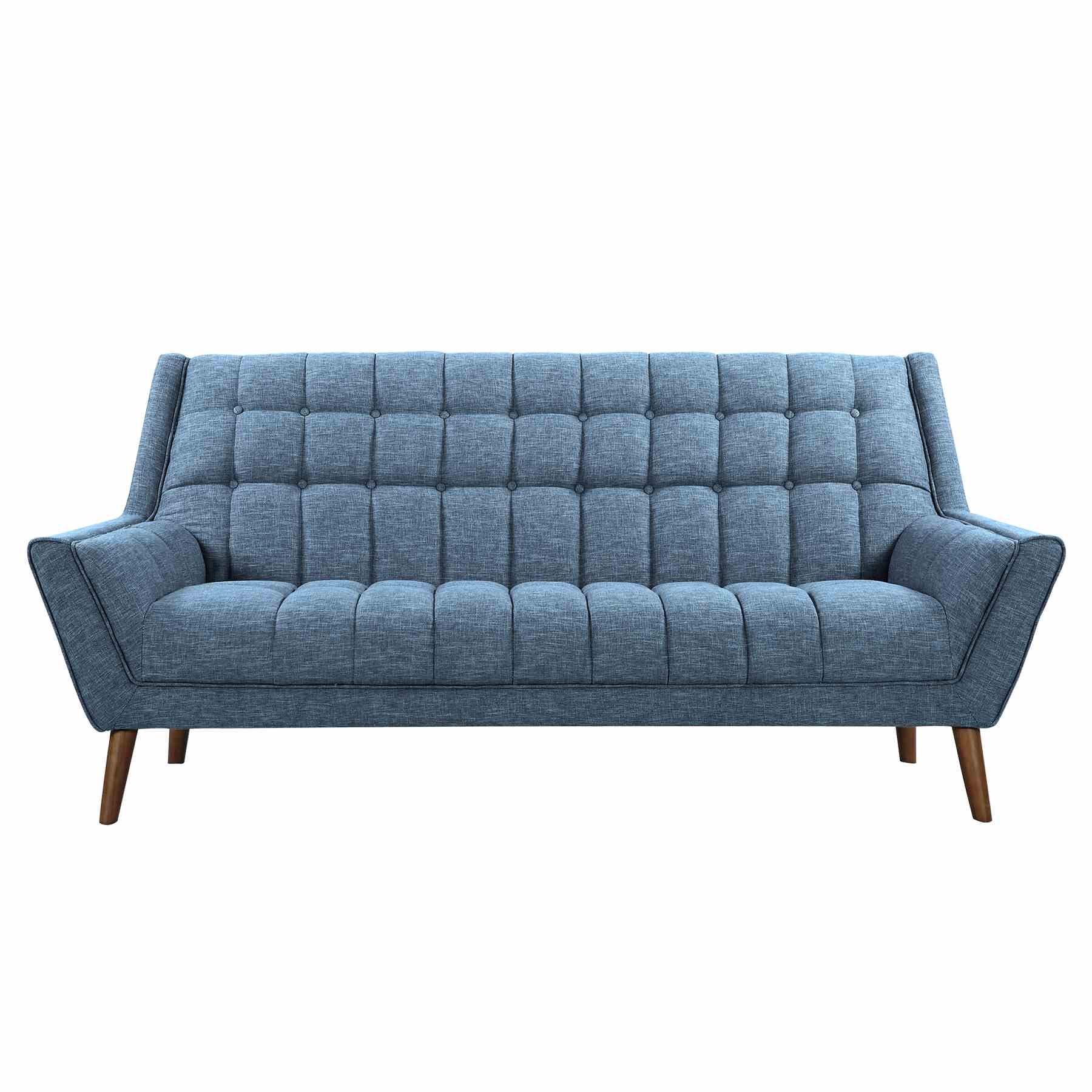 Cobra Mid-Century Modern Sofa in Blue Linen and Walnut Legs - Image 2