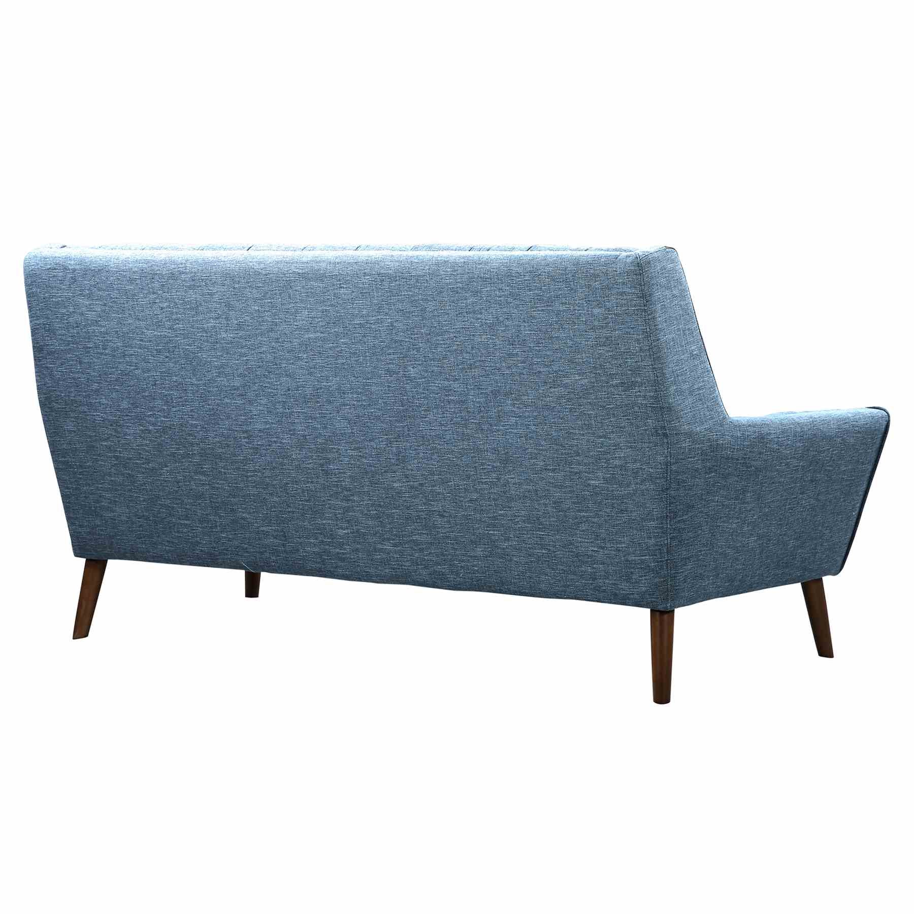 Cobra Mid-Century Modern Sofa in Blue Linen and Walnut Legs - Image 3