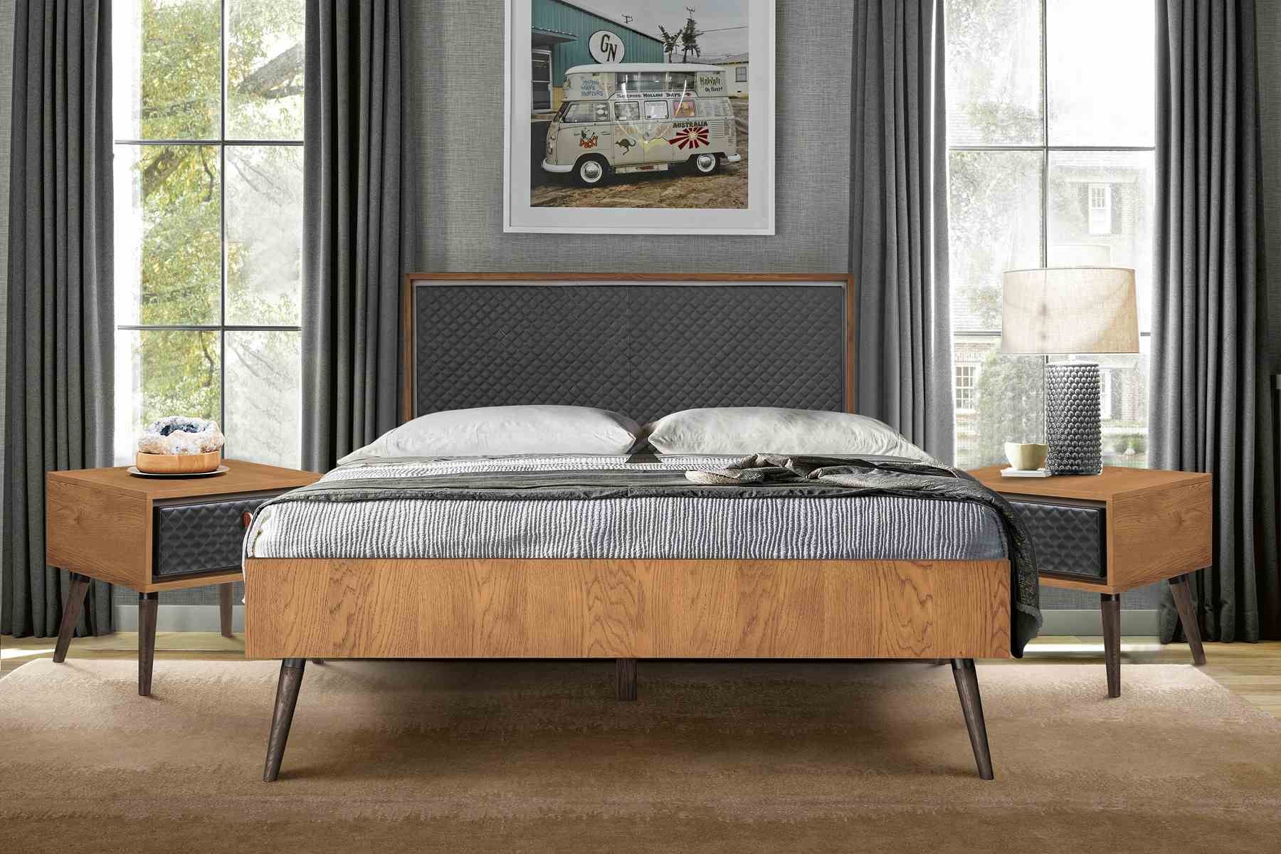 Coco Rustic 3 Piece Upholstered Platform Bedroom set in Queen with 2 Nightstands - Image 6