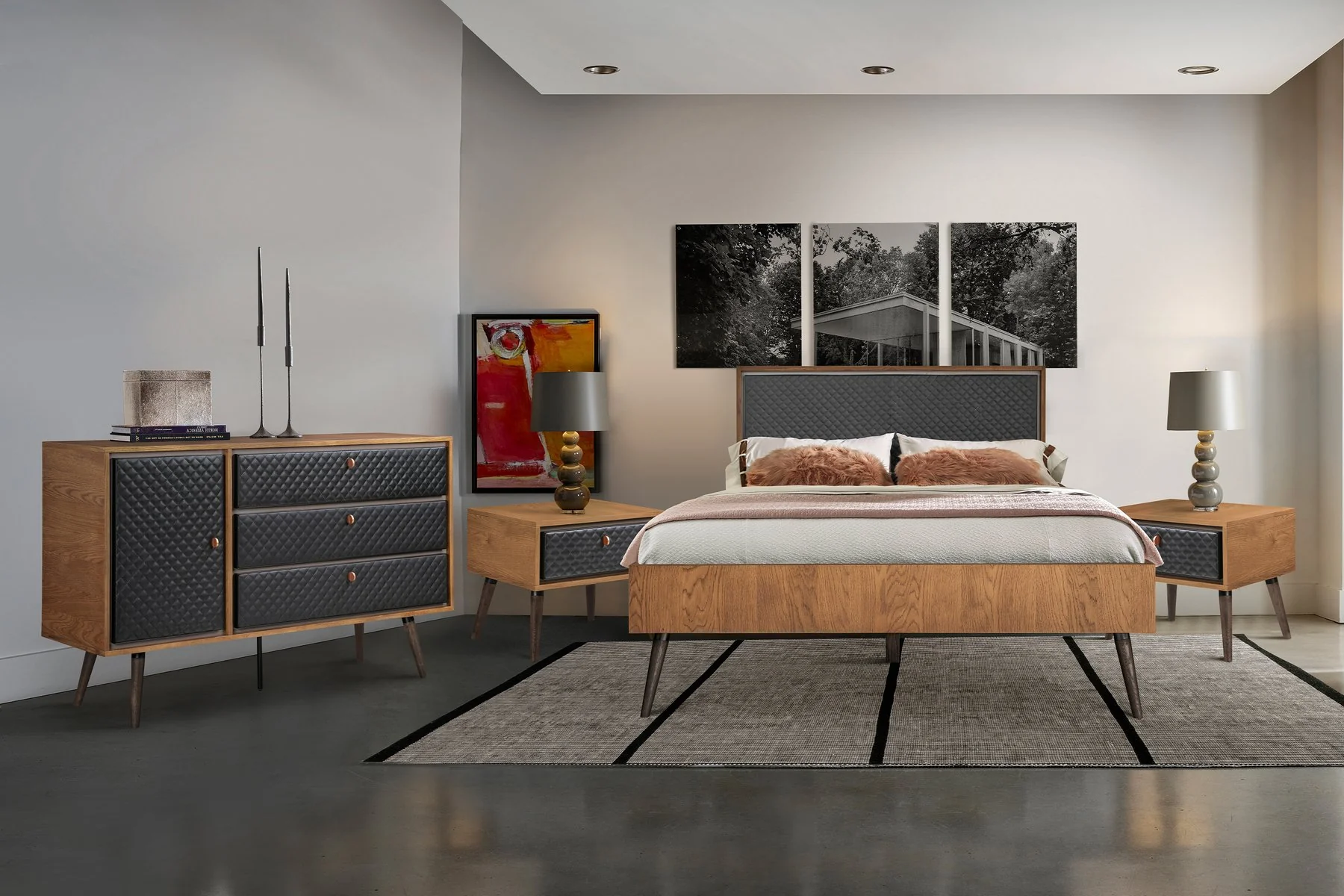 Coco Rustic 4 piece Upholstered Platform Bedroom Set in Queen with Dresser and 2 Nightstands - Image 7