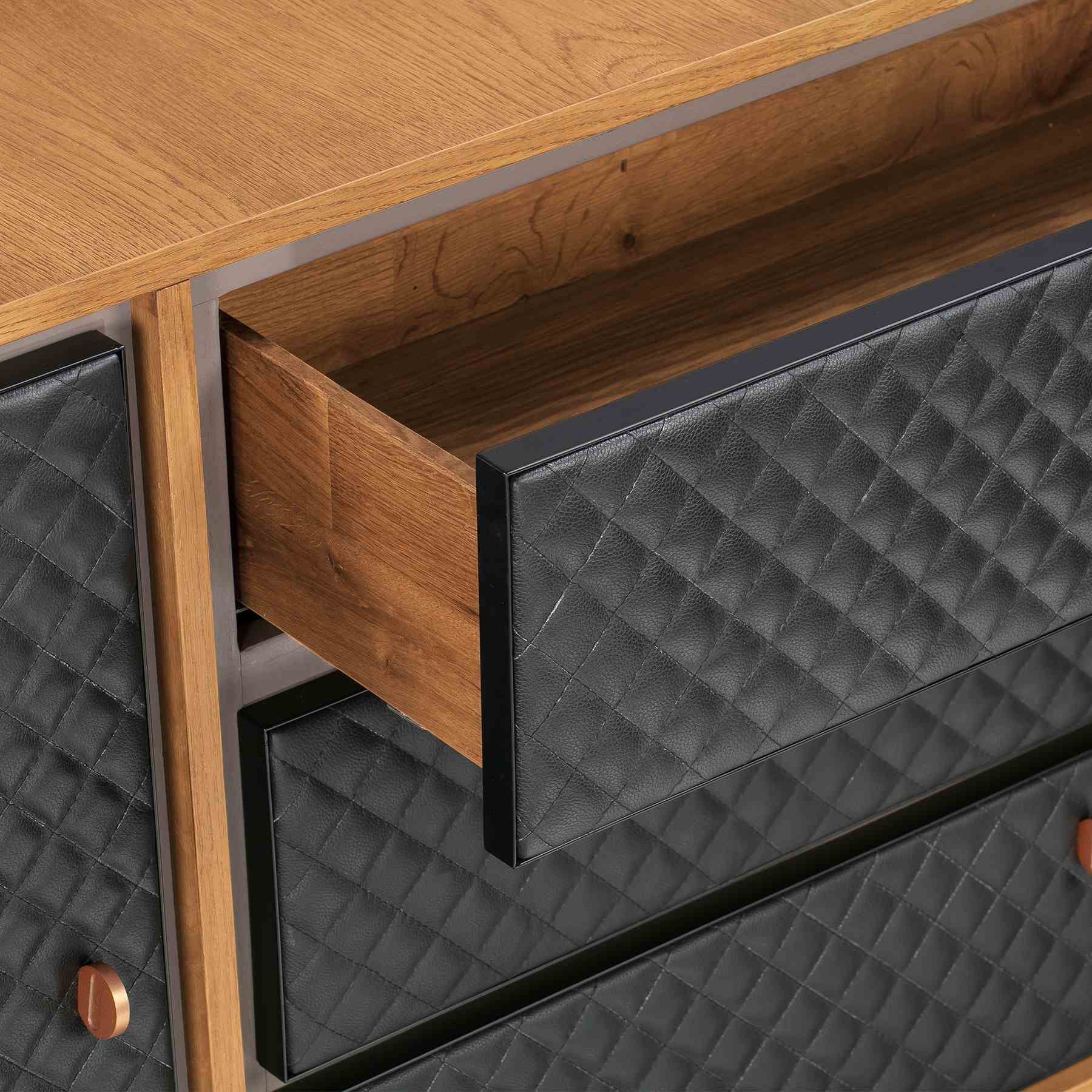 Coco Rustic Oak Wood and Faux Leather Dresser - Image 5
