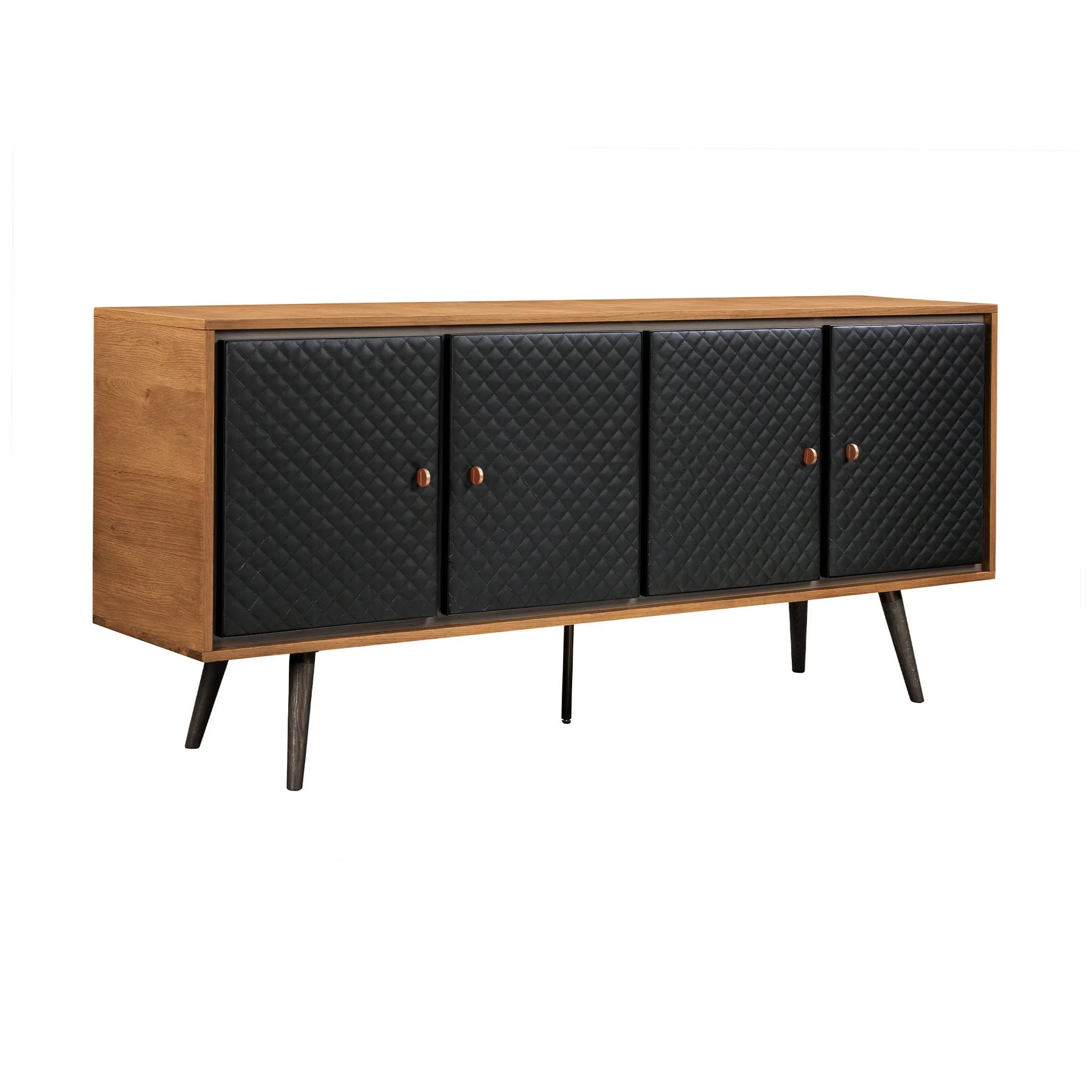 Coco Rustic Oak Wood and Faux Leather Sideboard Cabinets - Image 2