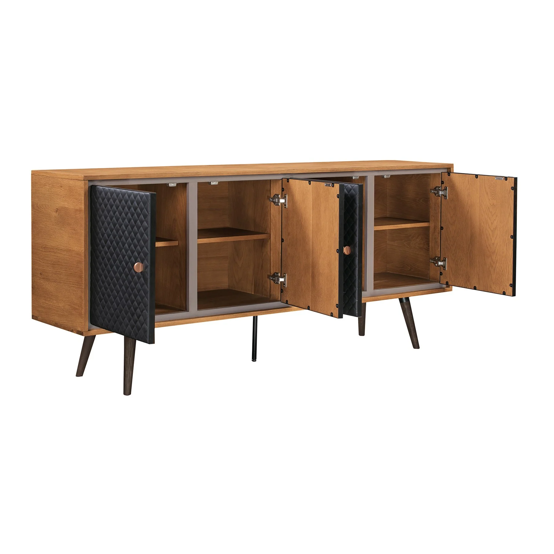 Coco Rustic Oak Wood and Faux Leather Sideboard Cabinets - Image 3