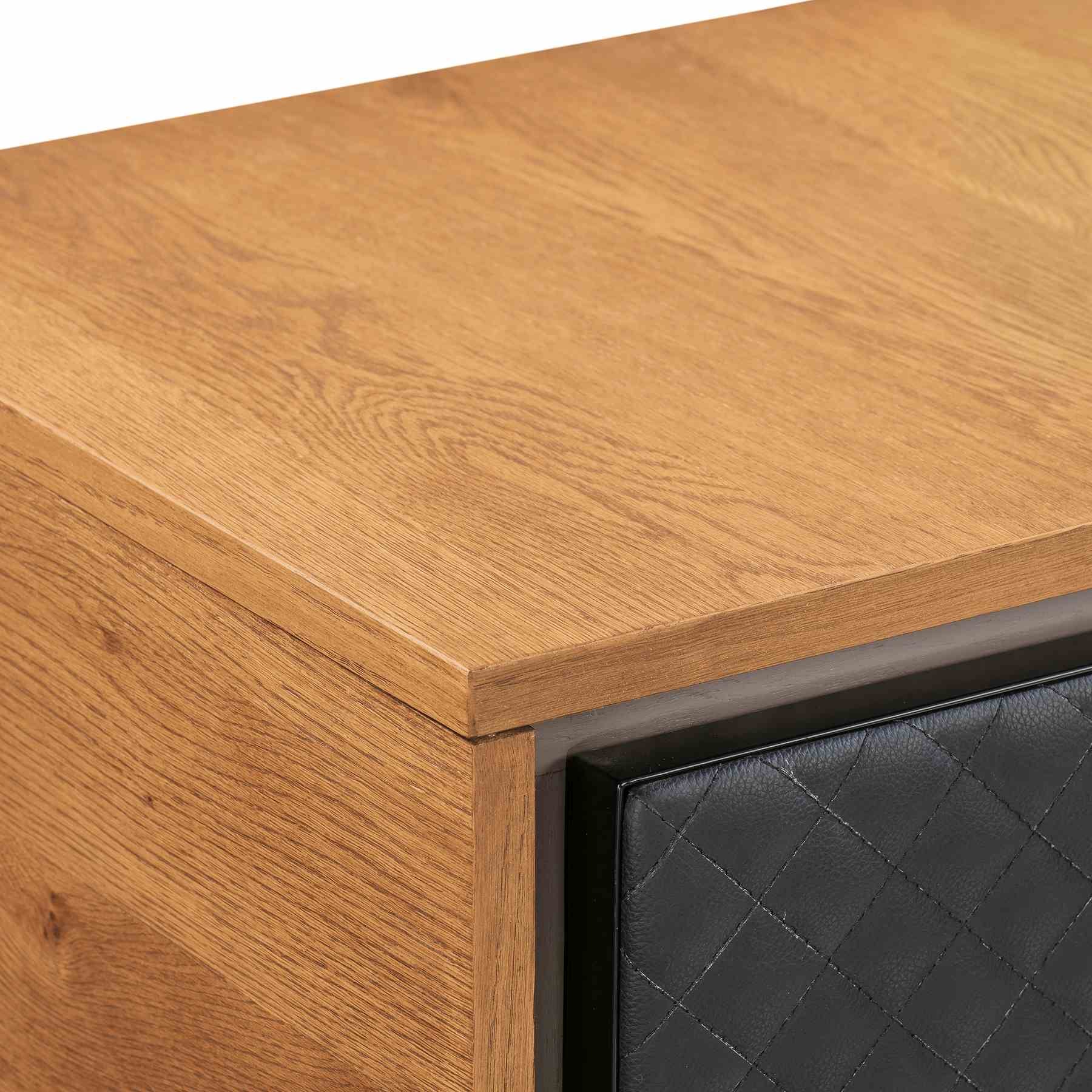 Coco Rustic Oak Wood and Faux Leather Sideboard Cabinets - Image 6