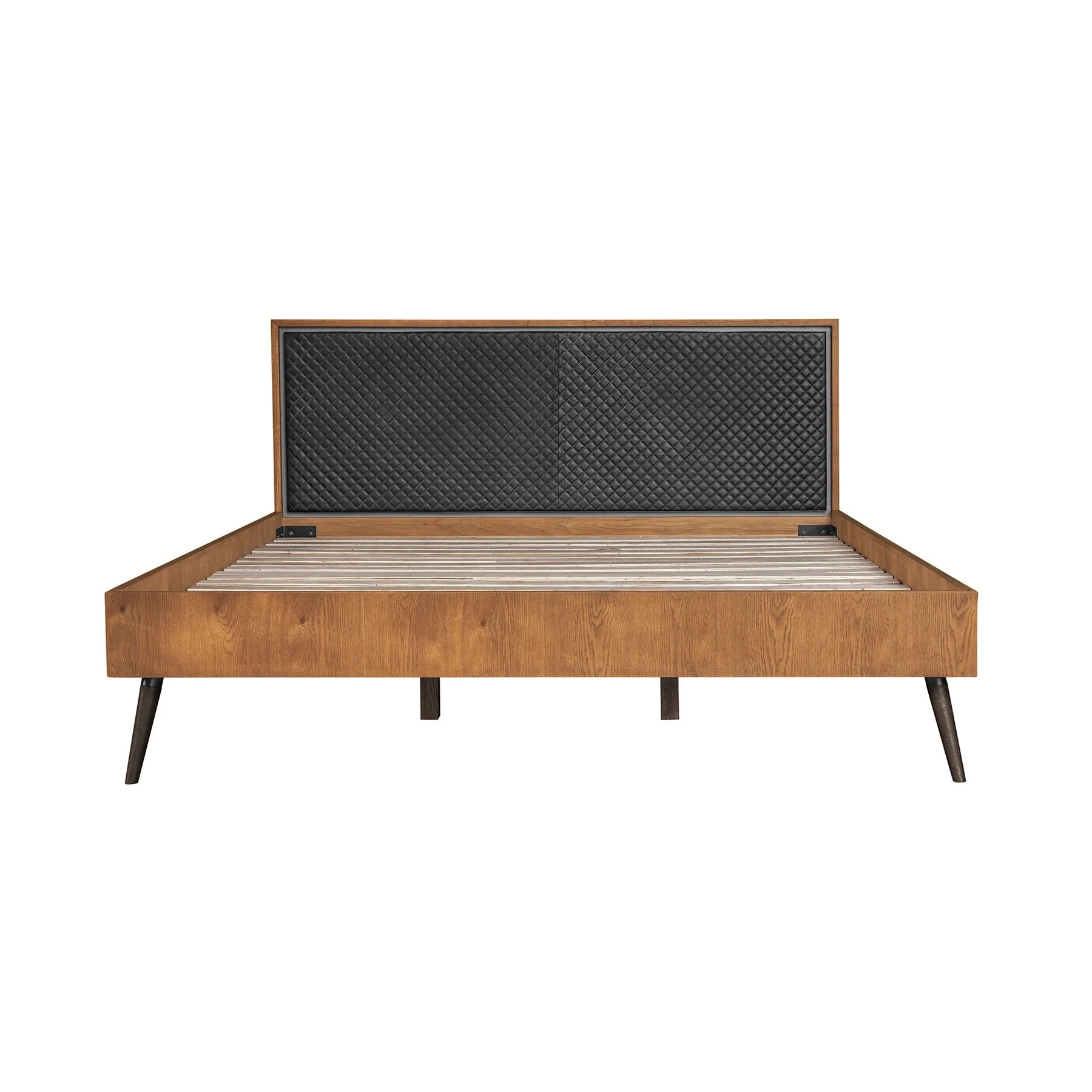 Coco Rustic Oak Wood Upholstered Faux Leather King Platform Bed - Image 2
