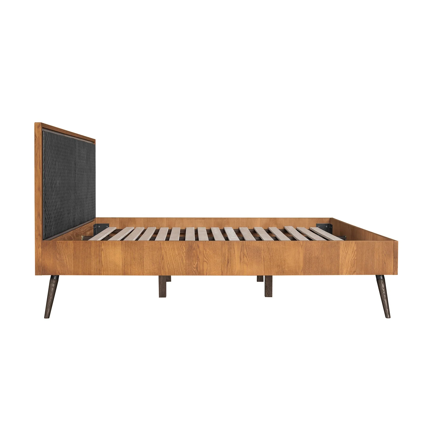 Coco Rustic Oak Wood Upholstered Faux Leather King Platform Bed - Image 3