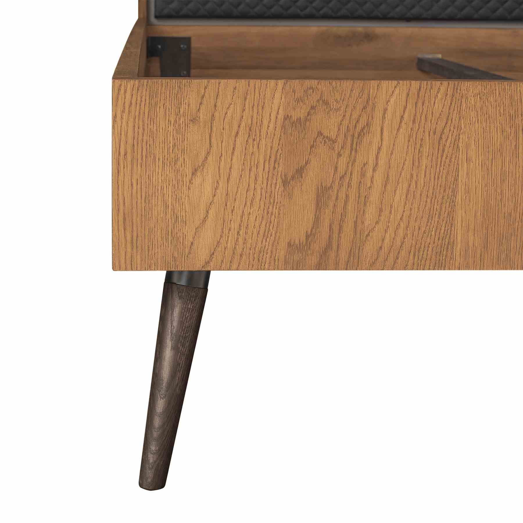 Coco Rustic Oak Wood Upholstered Faux Leather King Platform Bed - Image 7