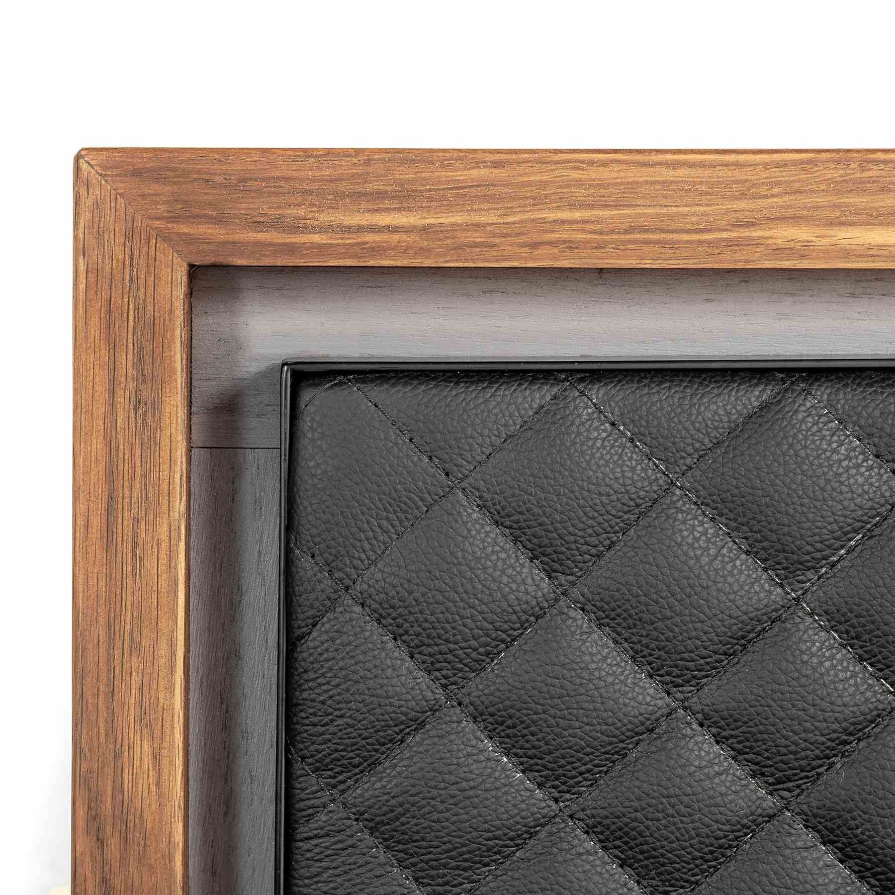 Coco Rustic Oak Wood Upholstered Faux Leather Queen Platform Bed - Image 4