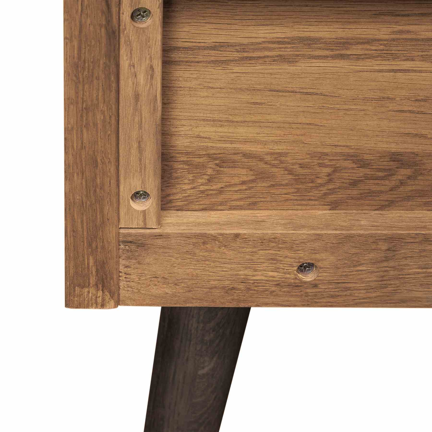 Coco Rustic Oak Wood Upholstered Faux Leather Queen Platform Bed - Image 5