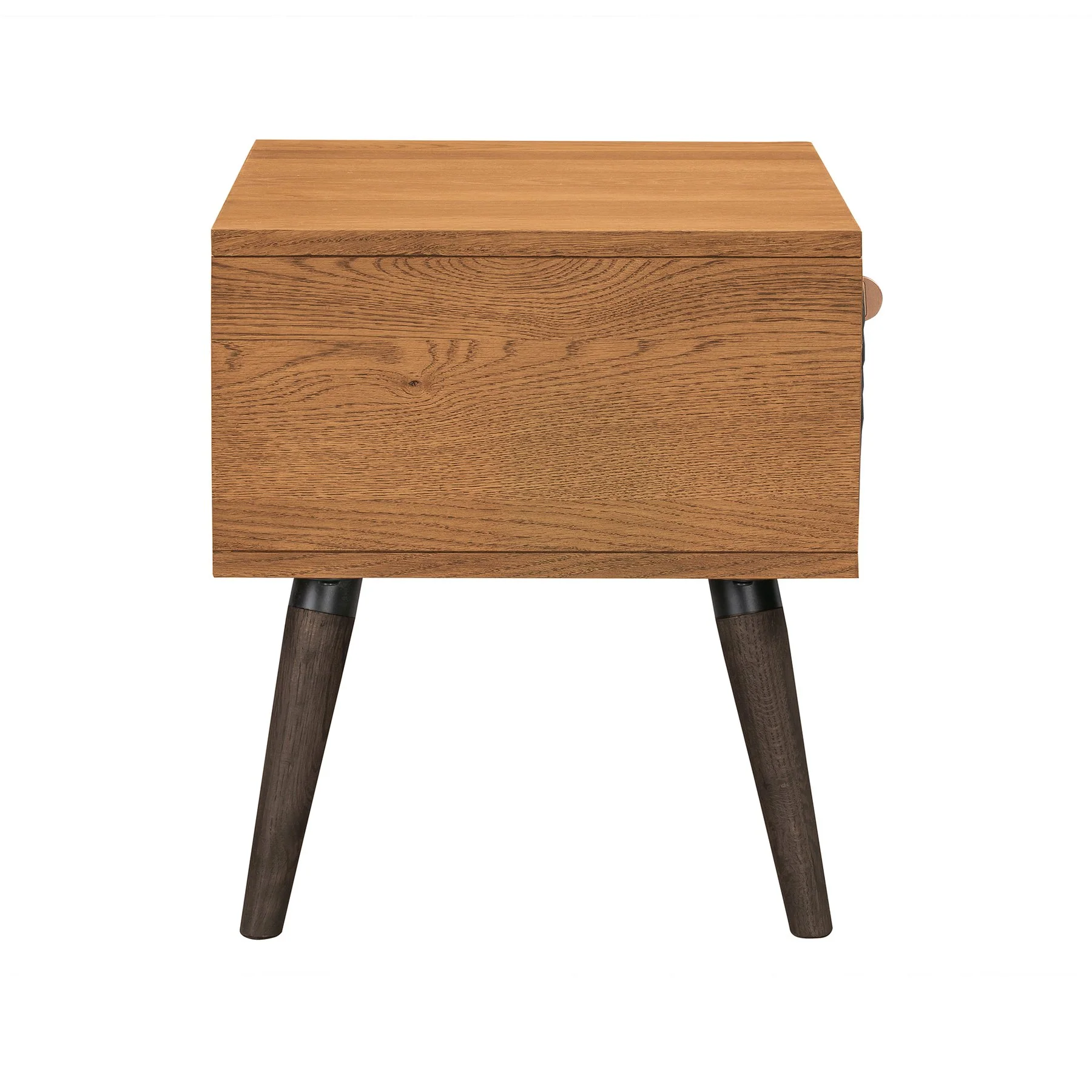 Coco Rustic Single Drawer Oak Wood and Faux Leather Nightstand - Image 4