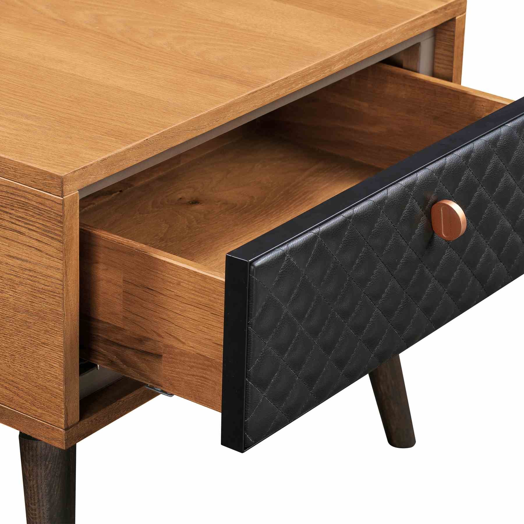 Coco Rustic Single Drawer Oak Wood and Faux Leather Nightstand - Image 5