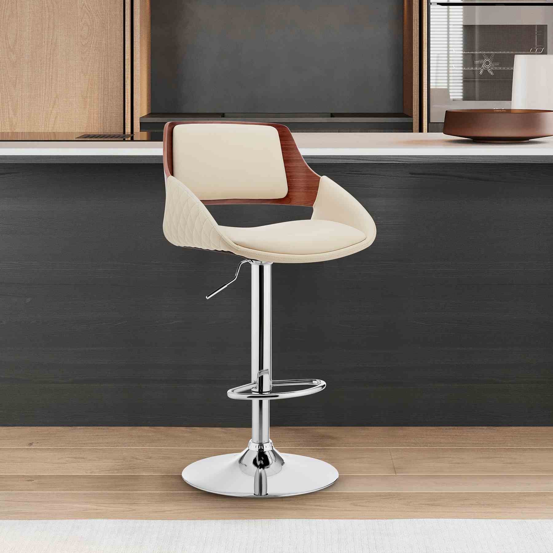 Colby Adjustable Cream Faux Leather and Chrome Finish Bar Stool - Image 11