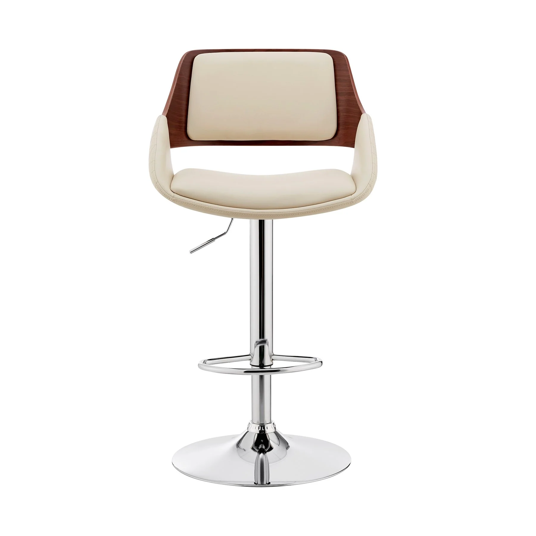 Colby Adjustable Cream Faux Leather and Chrome Finish Bar Stool - Image 2