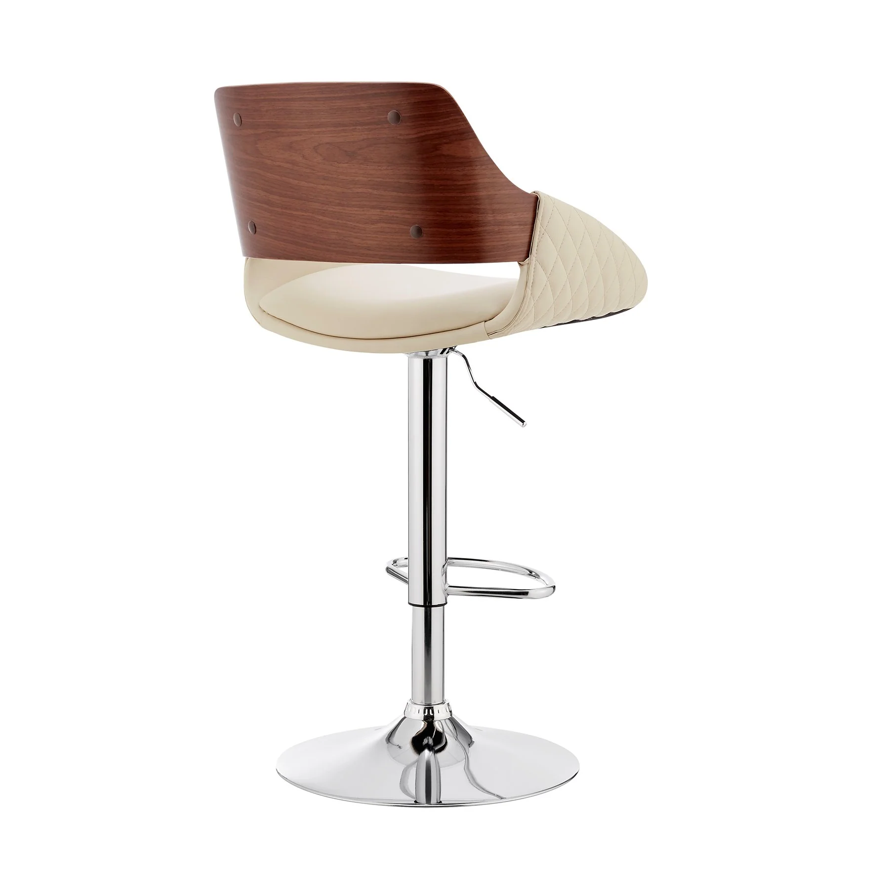 Colby Adjustable Cream Faux Leather and Chrome Finish Bar Stool - Image 4