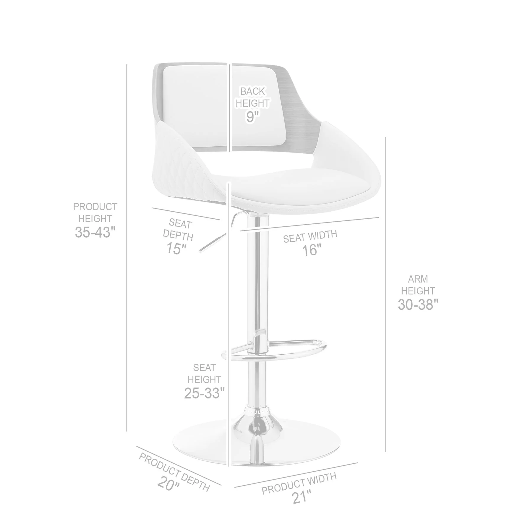 Colby Adjustable Gray Faux Leather and Black Finish Bar Stool - Image 9