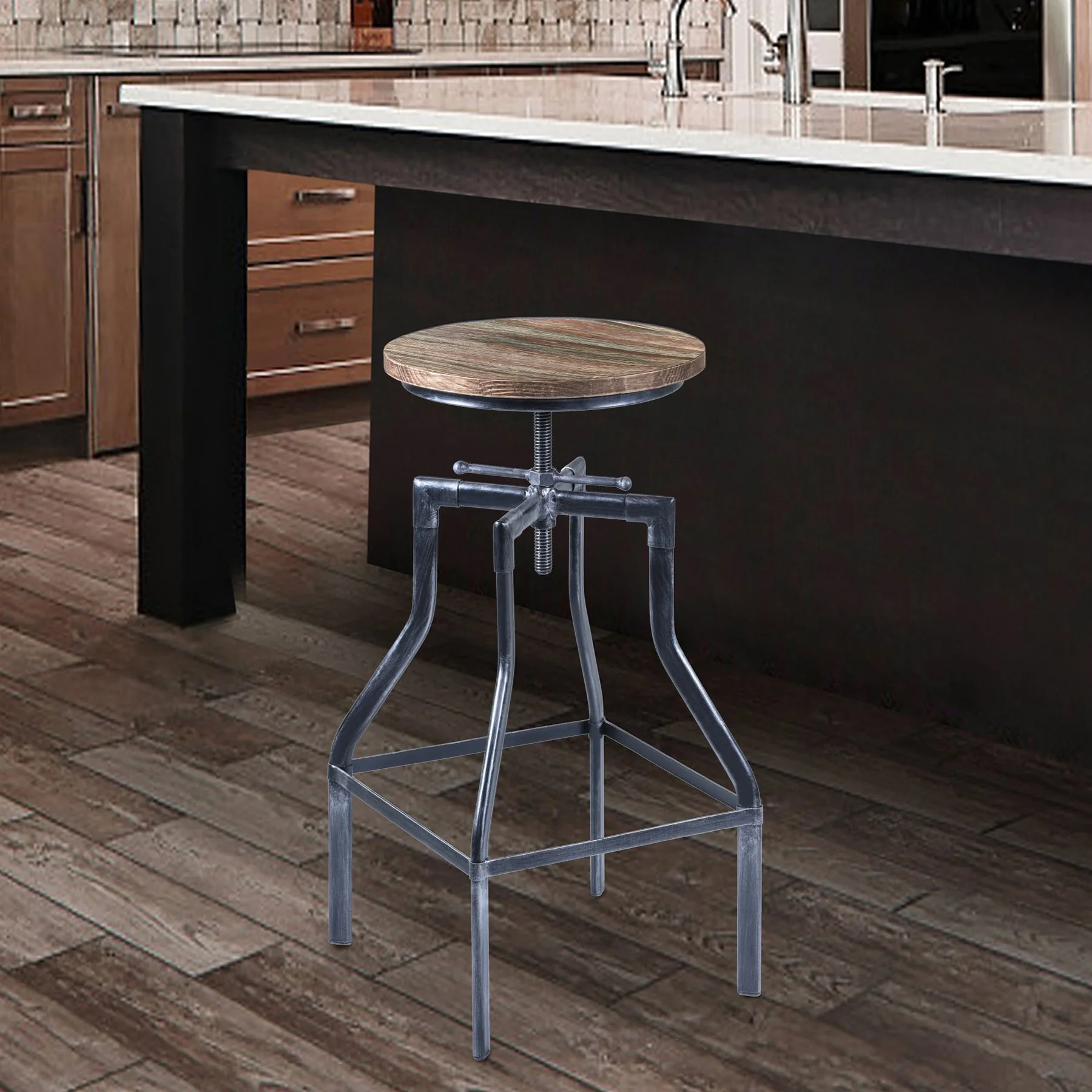 Concord Adjustable Barstool in Industrial Gray Finish with Pine Wood Seat - Image 6