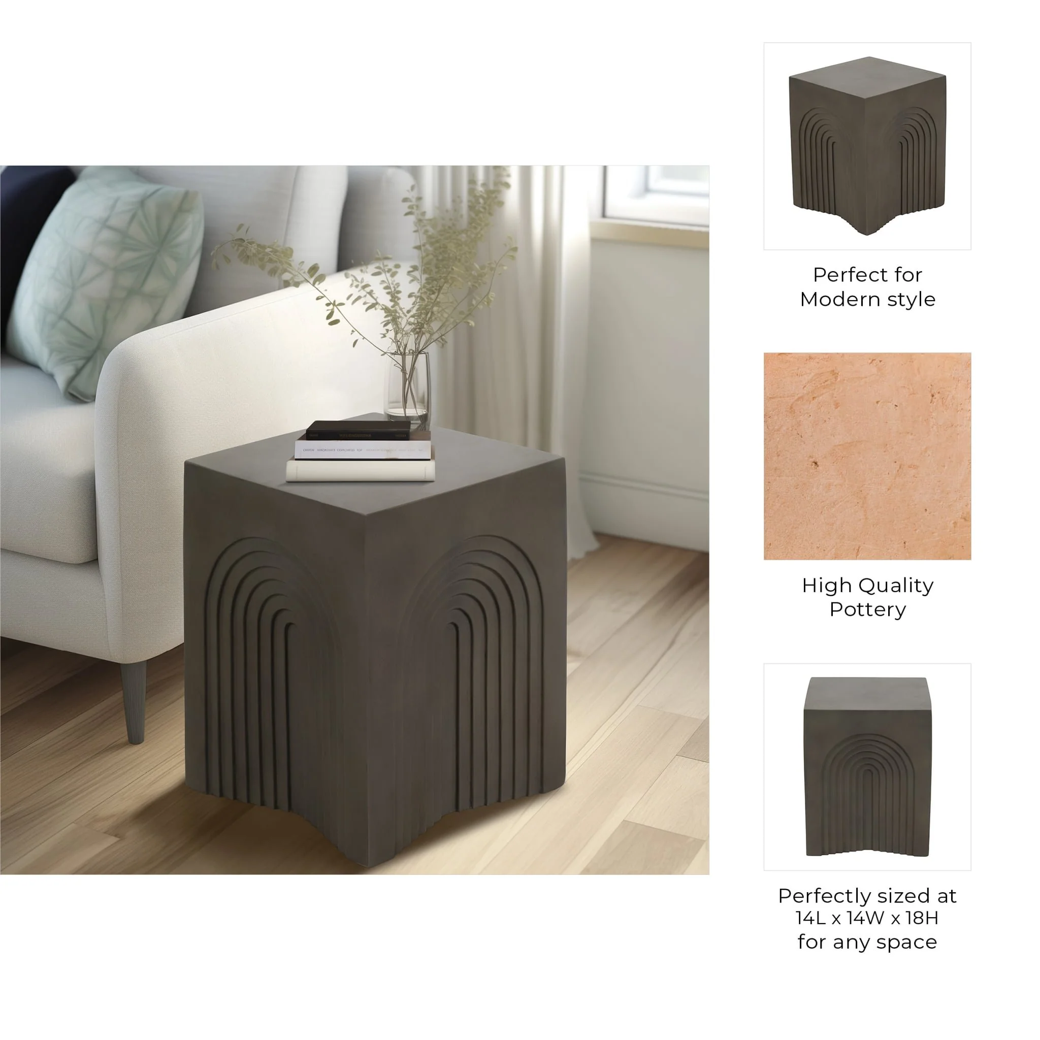 Concrete, 18" Arches In Square Accent Table, Dark - Image 8