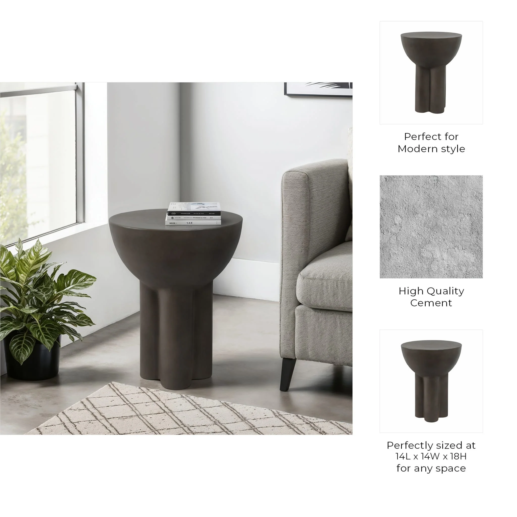 Concrete, 18" Contemporary End Table, Dark Grey - Image 9