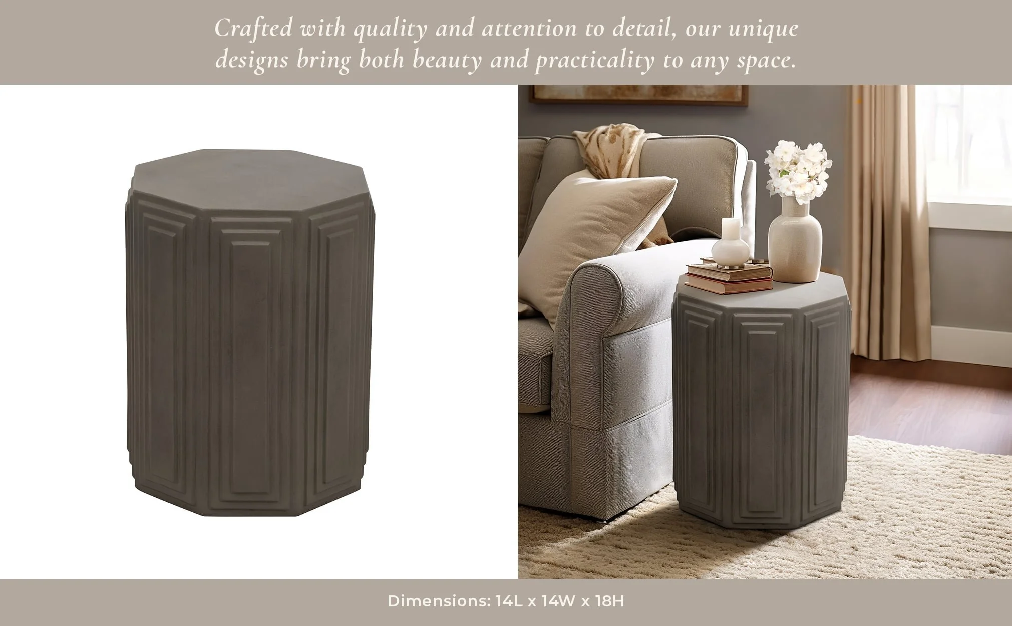 Concrete, 18" Geometric Accent Table, Dark Grey - Image 10