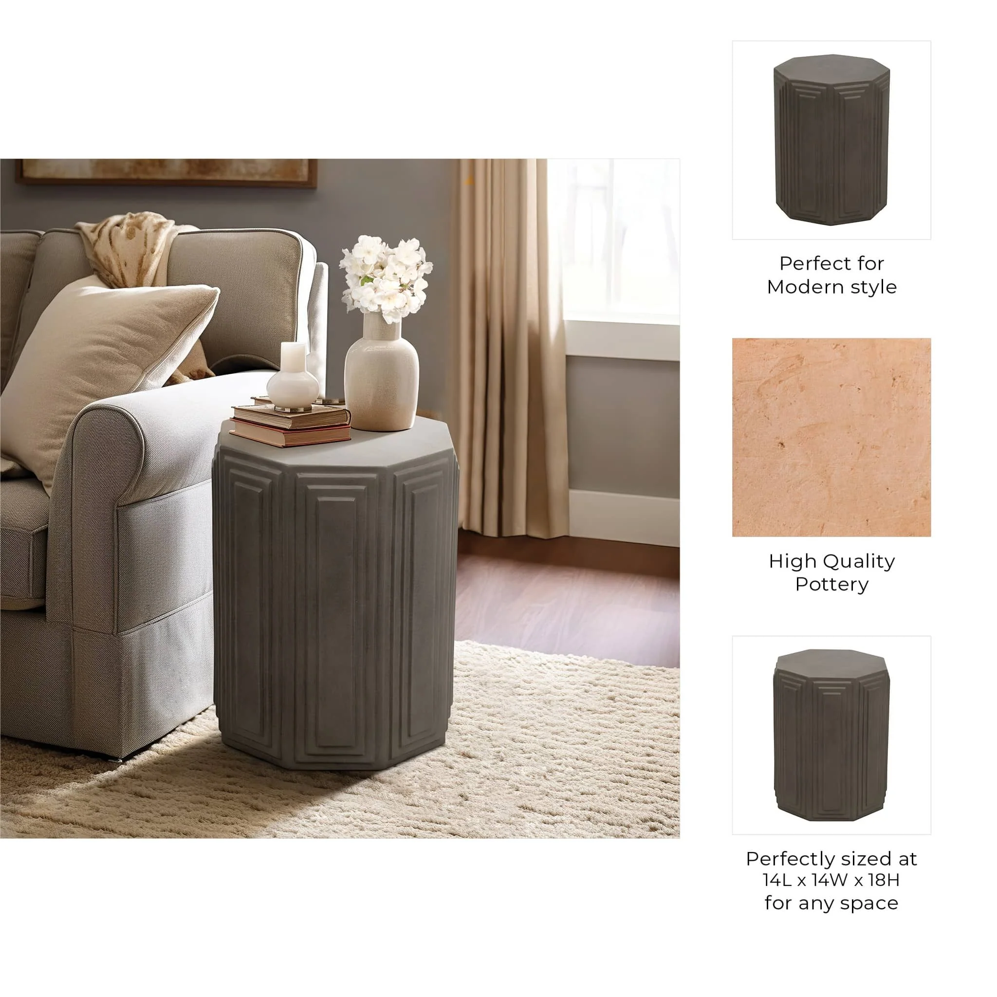 Concrete, 18" Geometric Accent Table, Dark Grey - Image 8