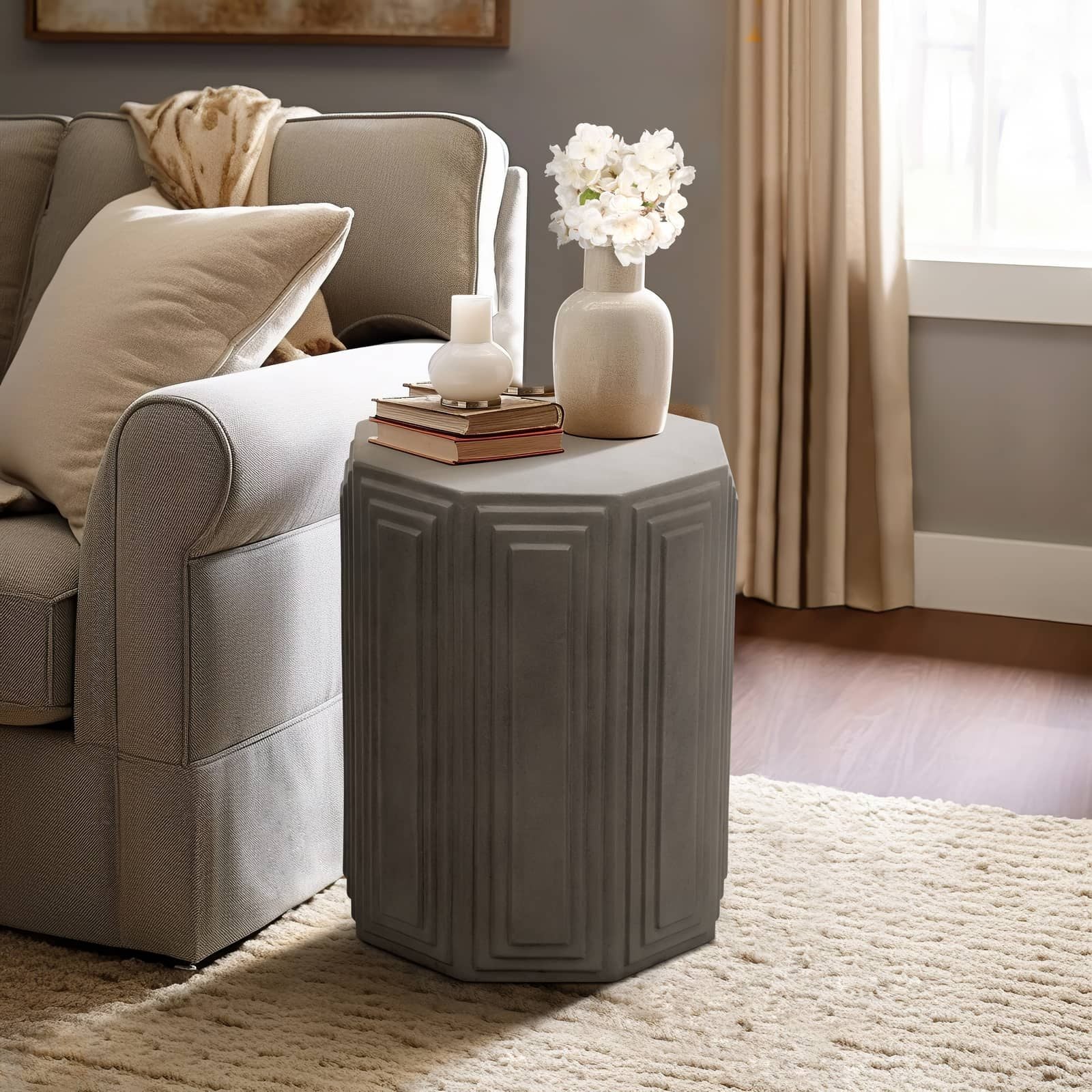 Concrete, 18" Geometric Accent Table, Dark Grey - Image 9