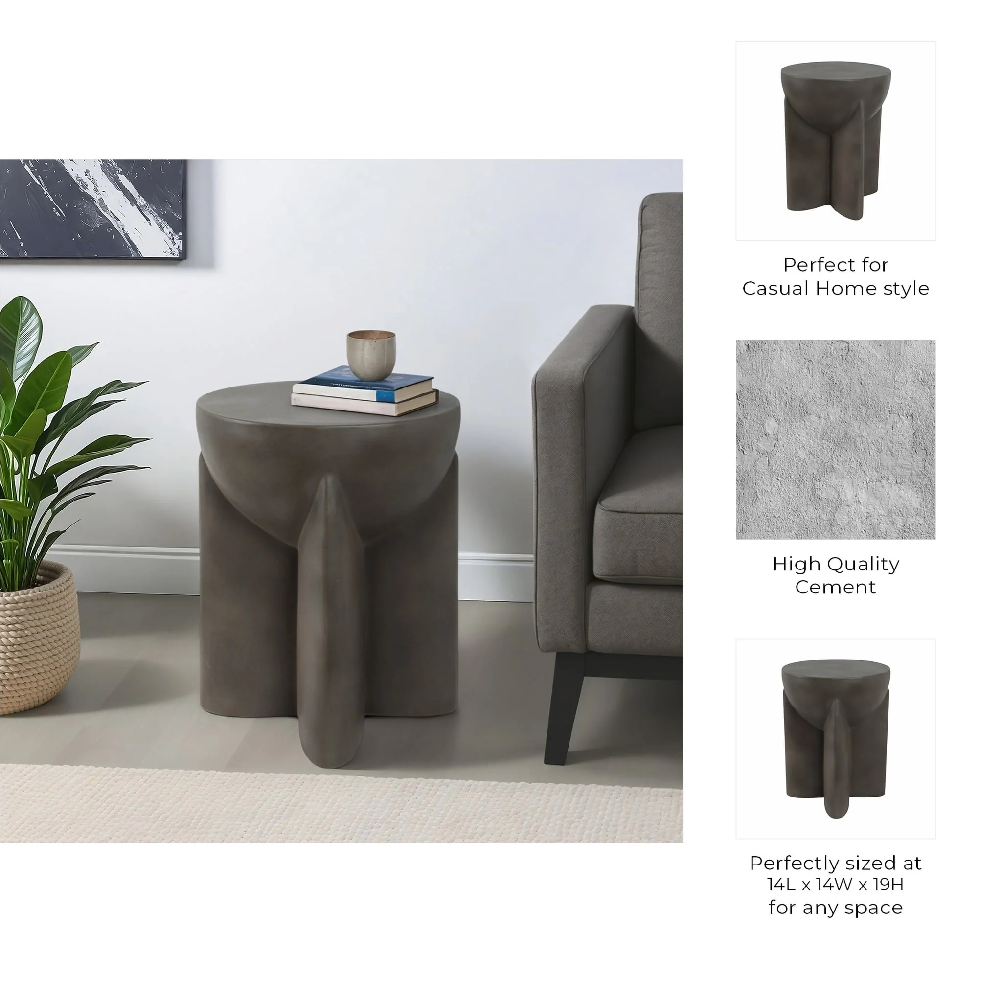 Concrete, 19" Contemporary Accent Table, Dark Grey - Image 9