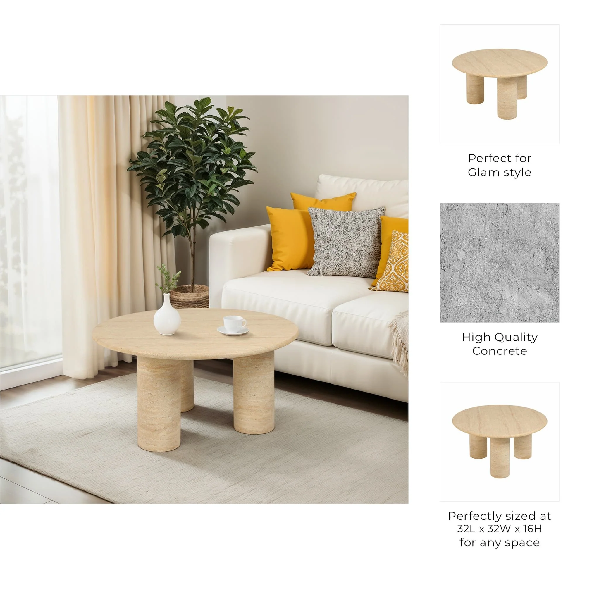 Concrete, 32" Minimalist Accent Table, Kd, 2boxes - Image 9