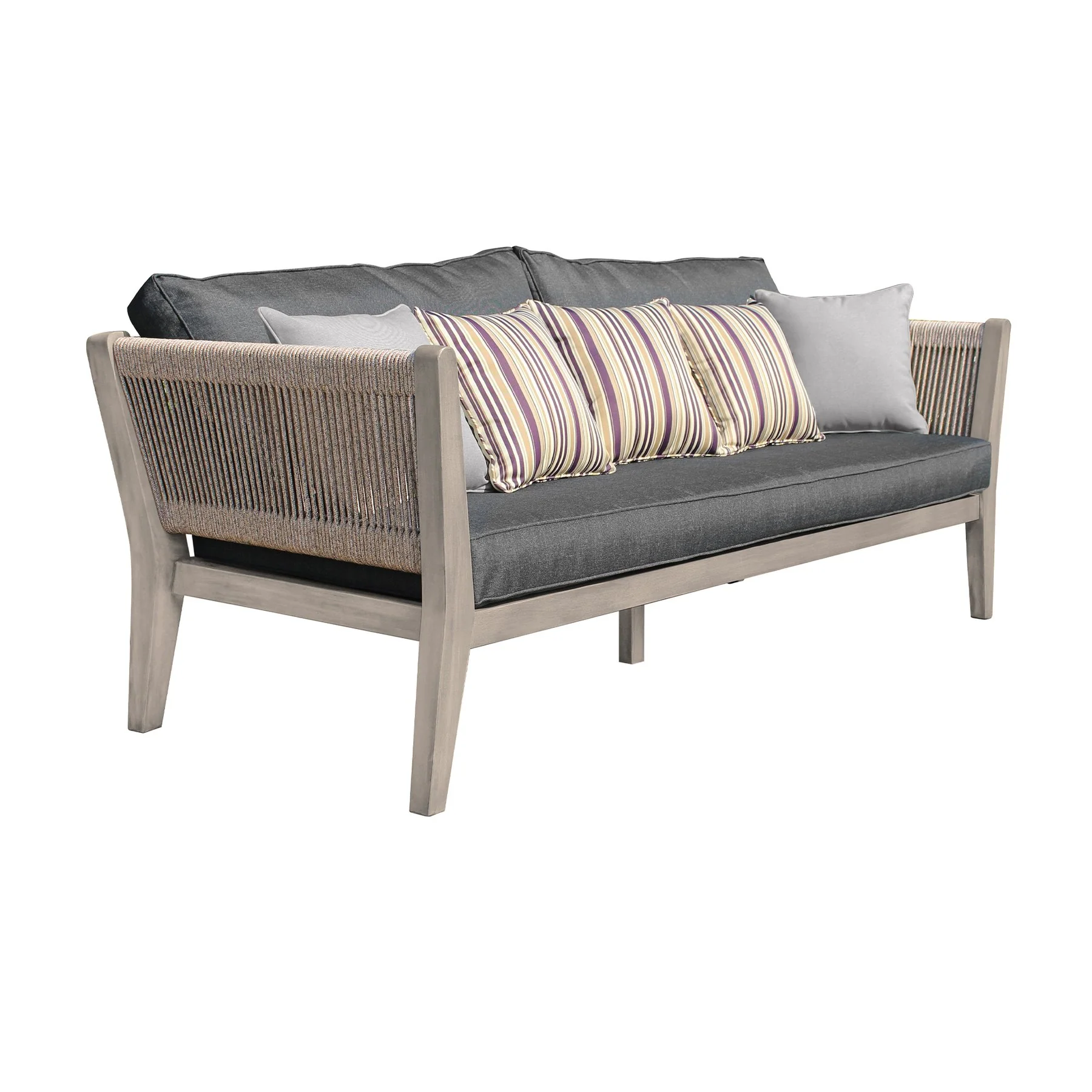 Condesa 4 Piece Outdoor Patio Furniture Set in Acacia Wood and Rope with Charcoal Cushions - Image 2
