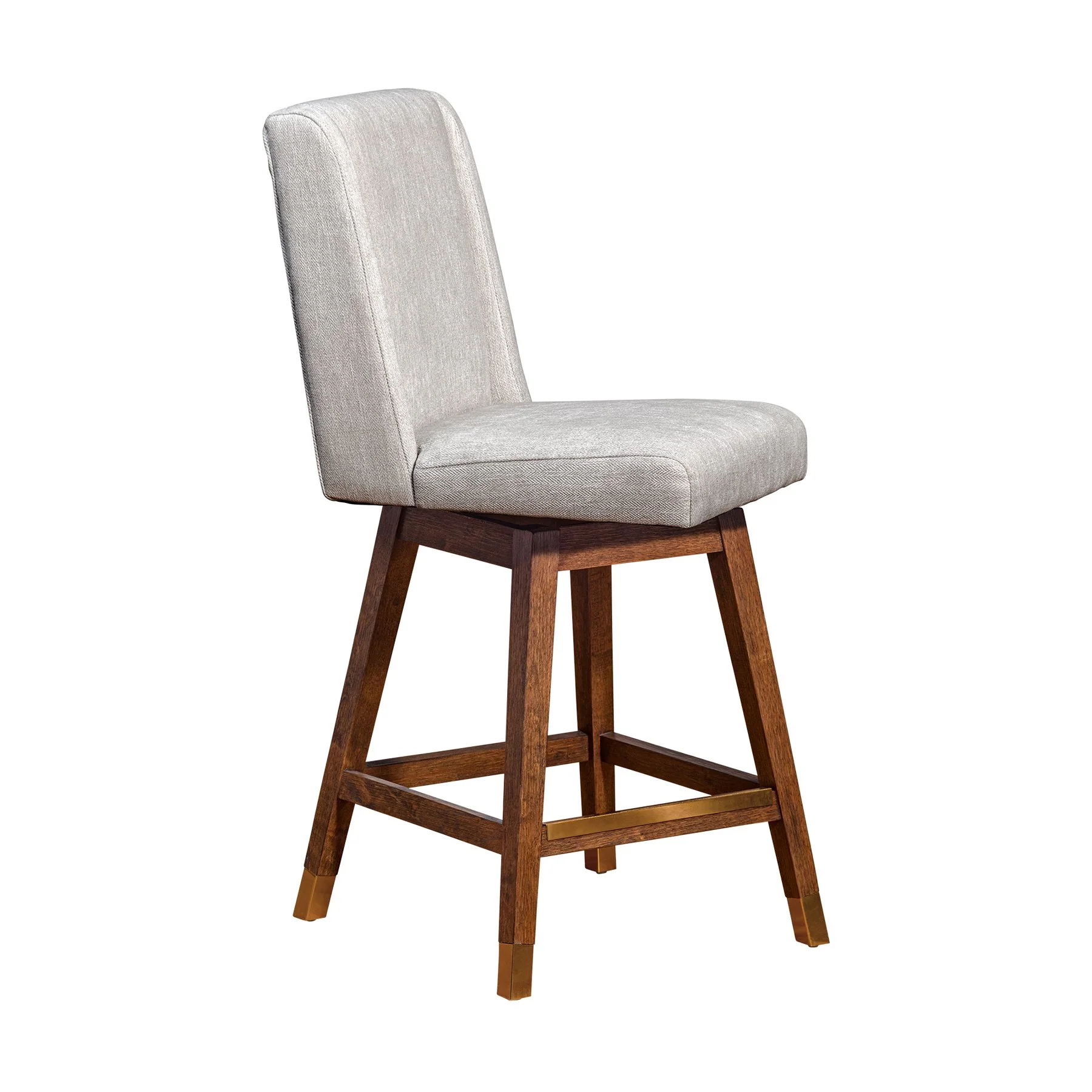 Constantine Swivel Counter Stool in Brown Oak Wood Finish with Beige Fabric - Image 2