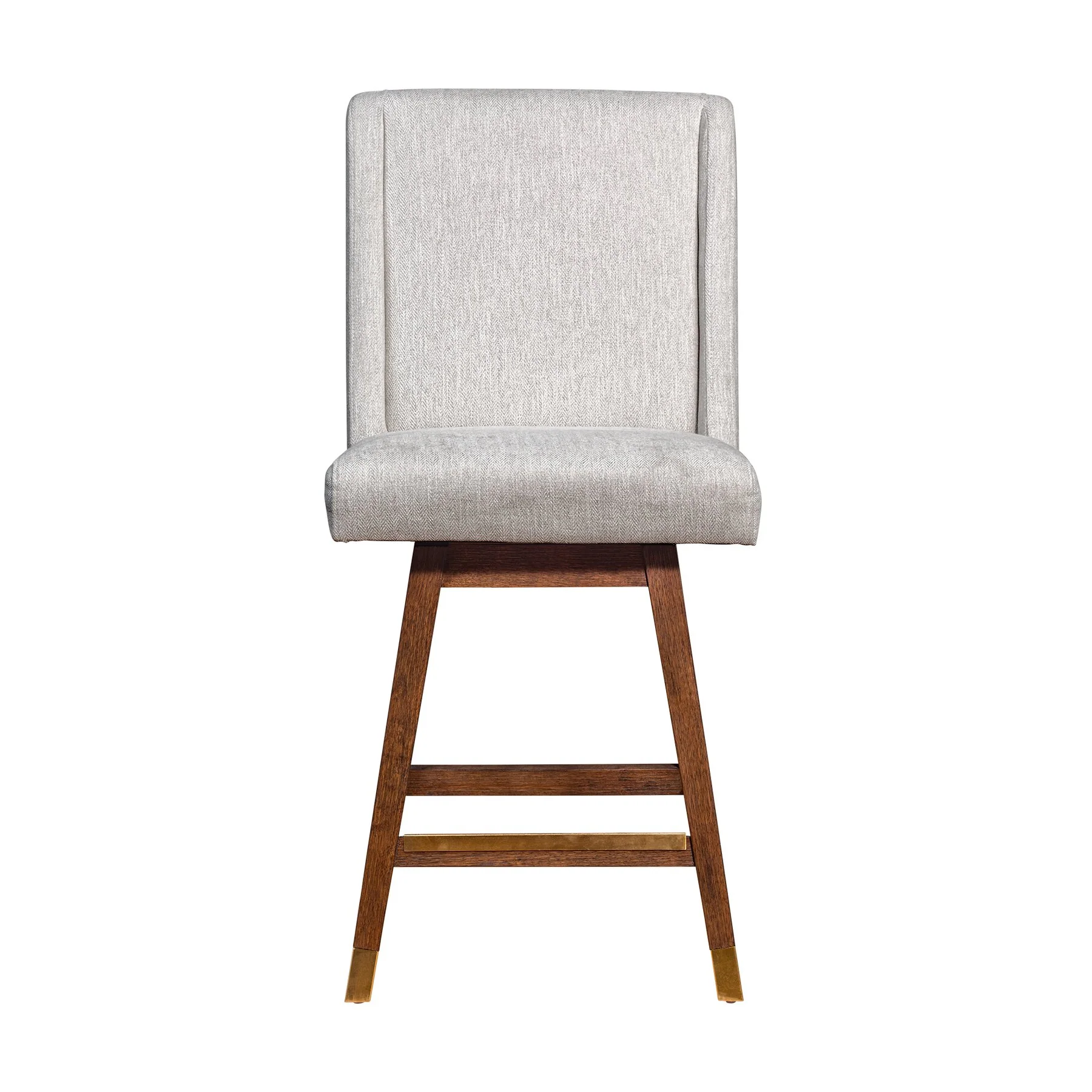 Constantine Swivel Counter Stool in Brown Oak Wood Finish with Beige Fabric - Image 3