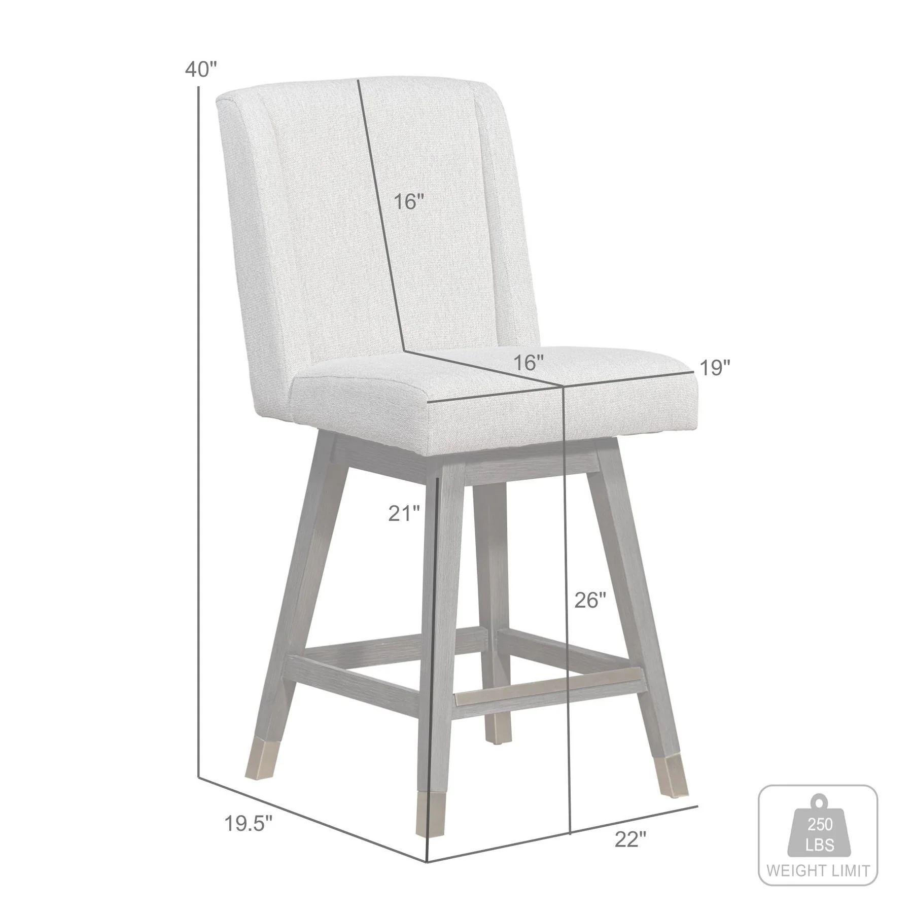 Constantine Swivel Counter Stool in Gray Oak Wood Finish with Mocha Fabric - Image 9