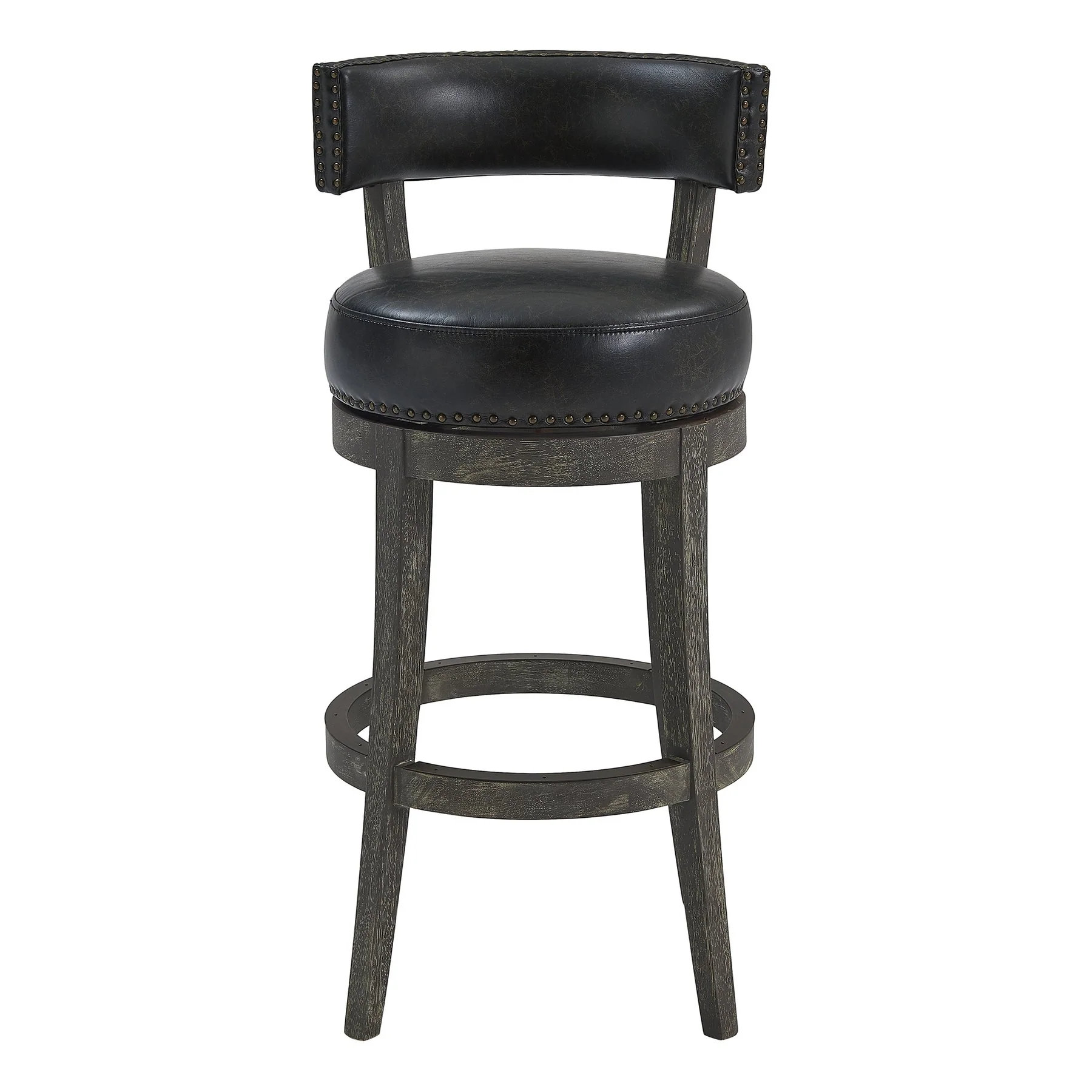 Corbin 26" Counter Height Swivel Onyx Faux Leather and American Gray Wood Bar Stool - Image 2