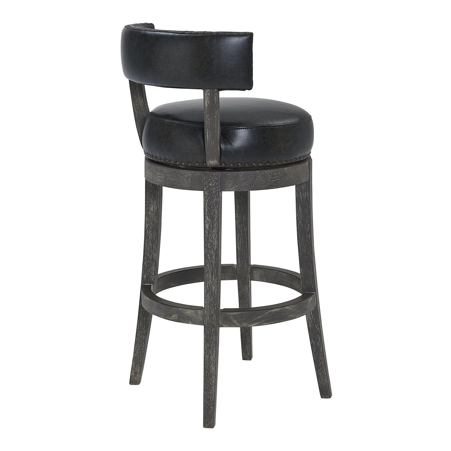 Corbin 26" Counter Height Swivel Onyx Faux Leather and American Gray Wood Bar Stool - Image 3