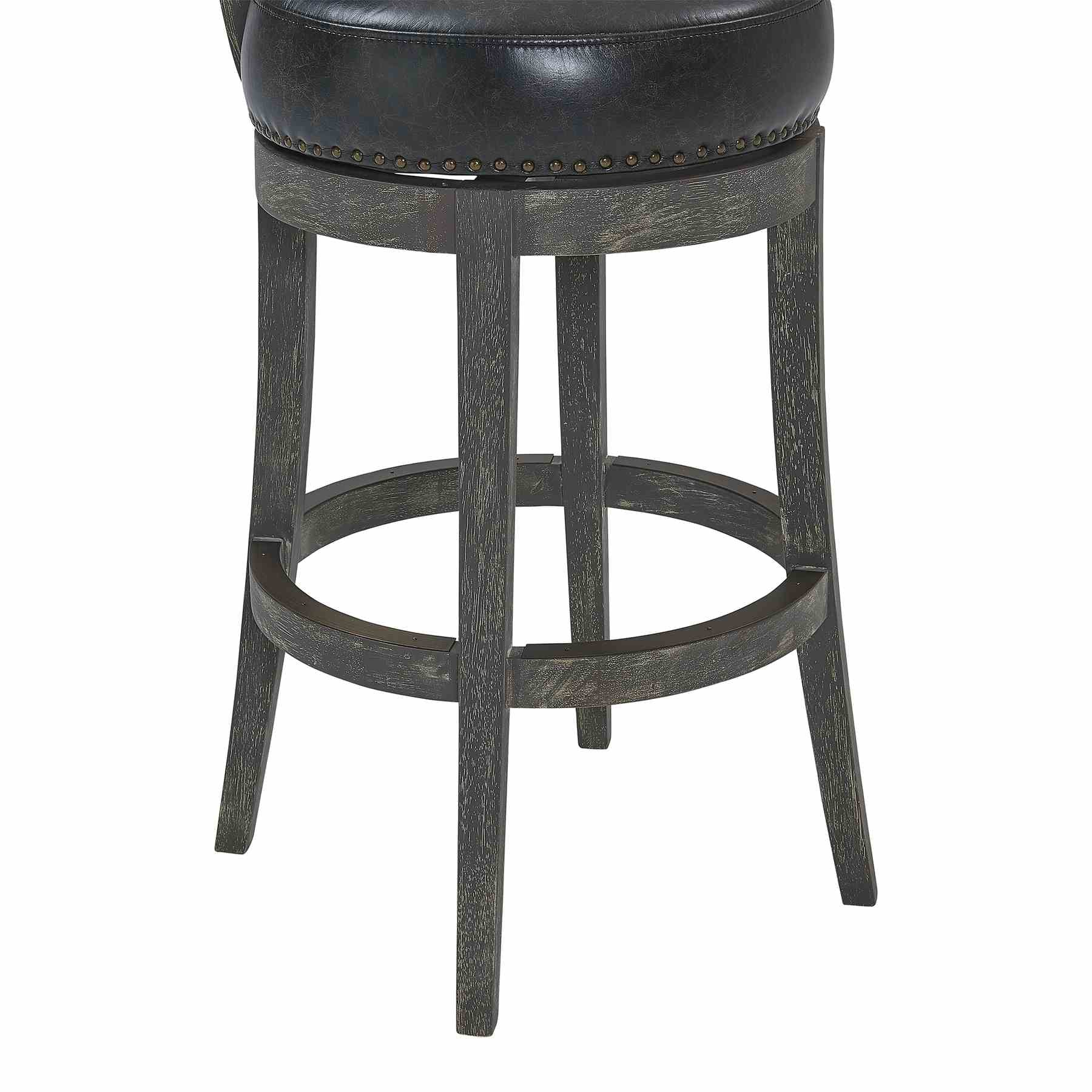 Corbin 26" Counter Height Swivel Onyx Faux Leather and American Gray Wood Bar Stool - Image 6