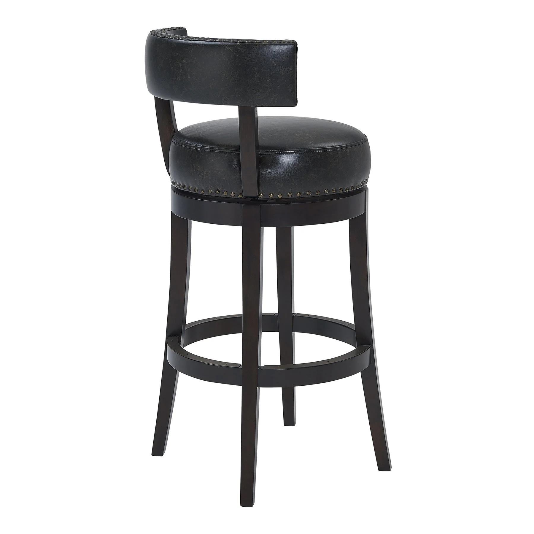 Corbin 26" Counter Height Swivel Onyx Faux Leather and Espresso Wood Bar Stool - Image 3