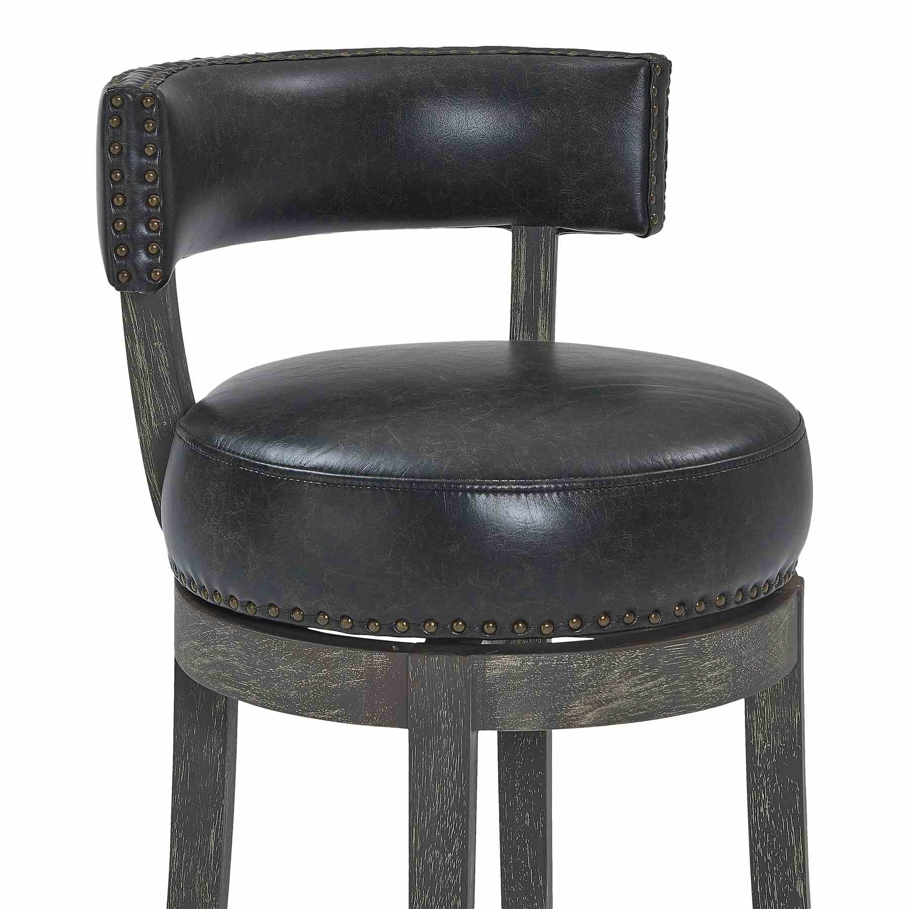 Corbin 30" Bar Height Swivel Onyx Faux Leather and American Gray Wood Bar Stool - Image 4
