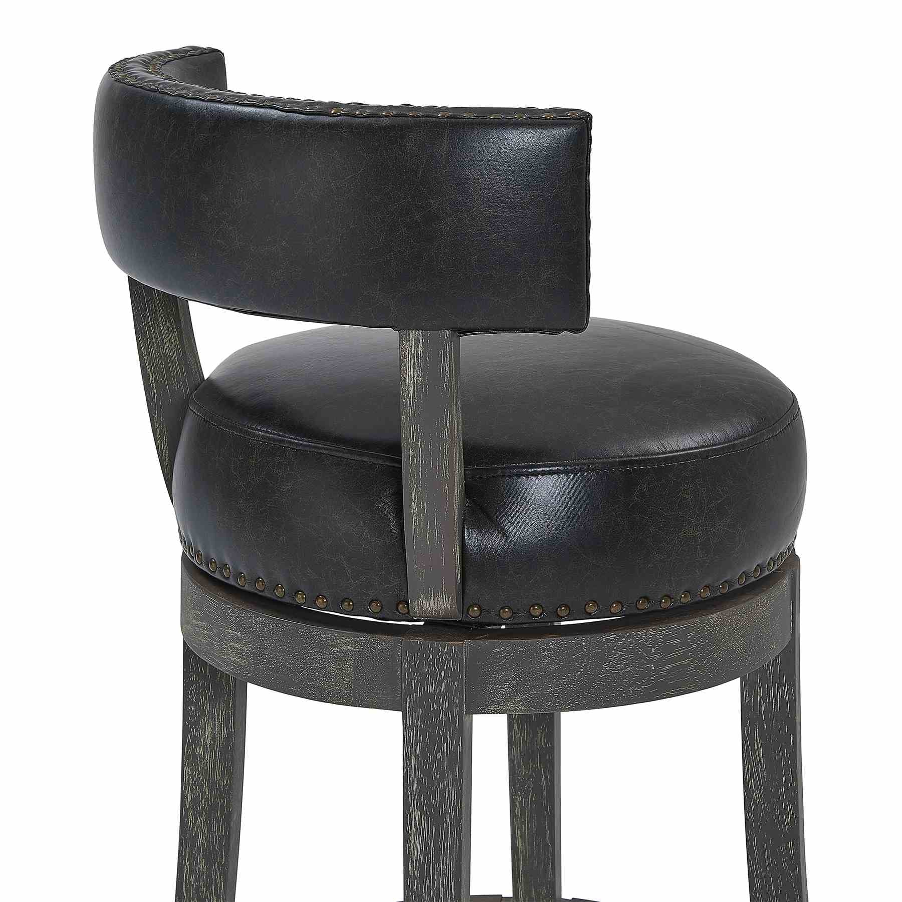 Corbin 30" Bar Height Swivel Onyx Faux Leather and American Gray Wood Bar Stool - Image 5