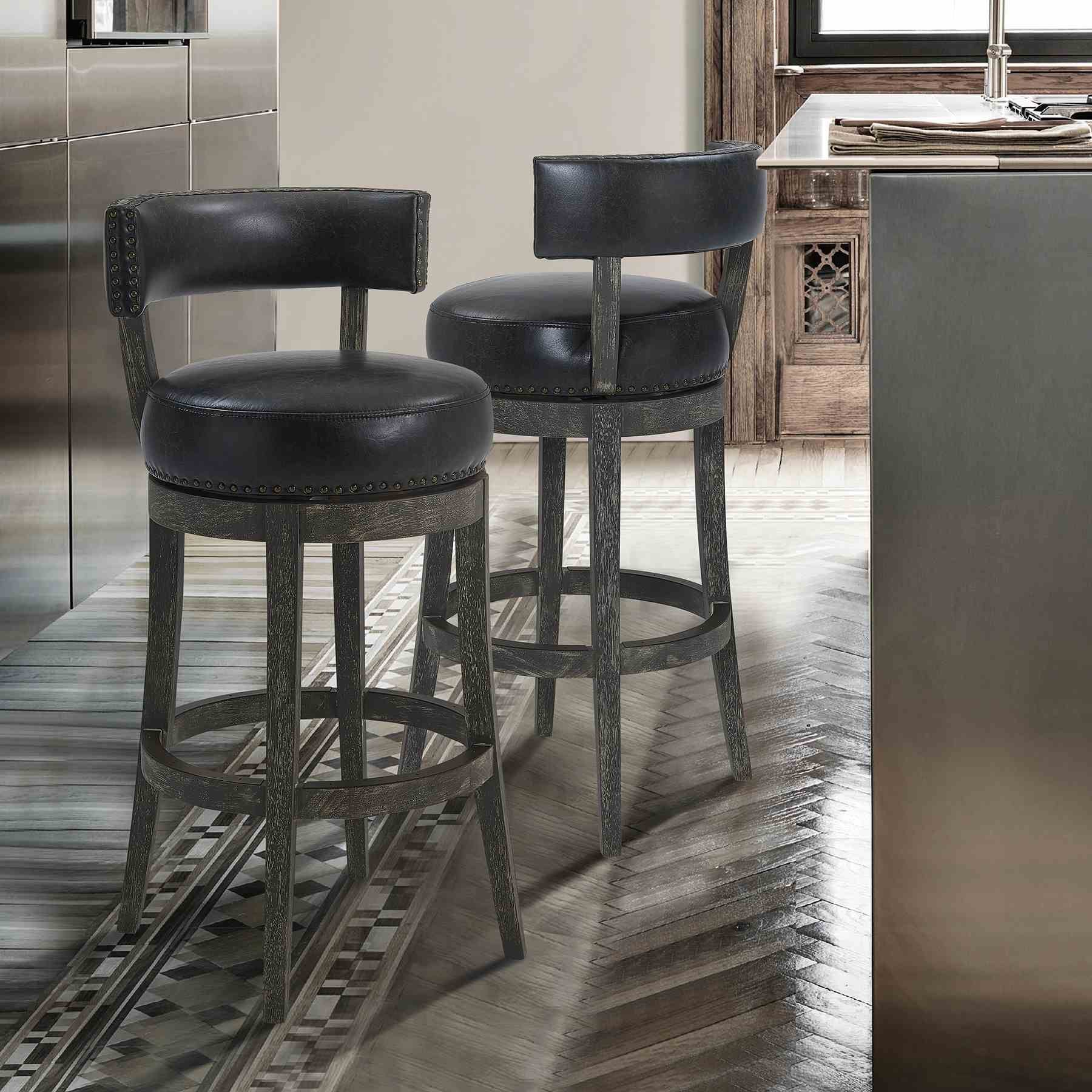 Corbin 30" Bar Height Swivel Onyx Faux Leather and American Gray Wood Bar Stool - Image 8