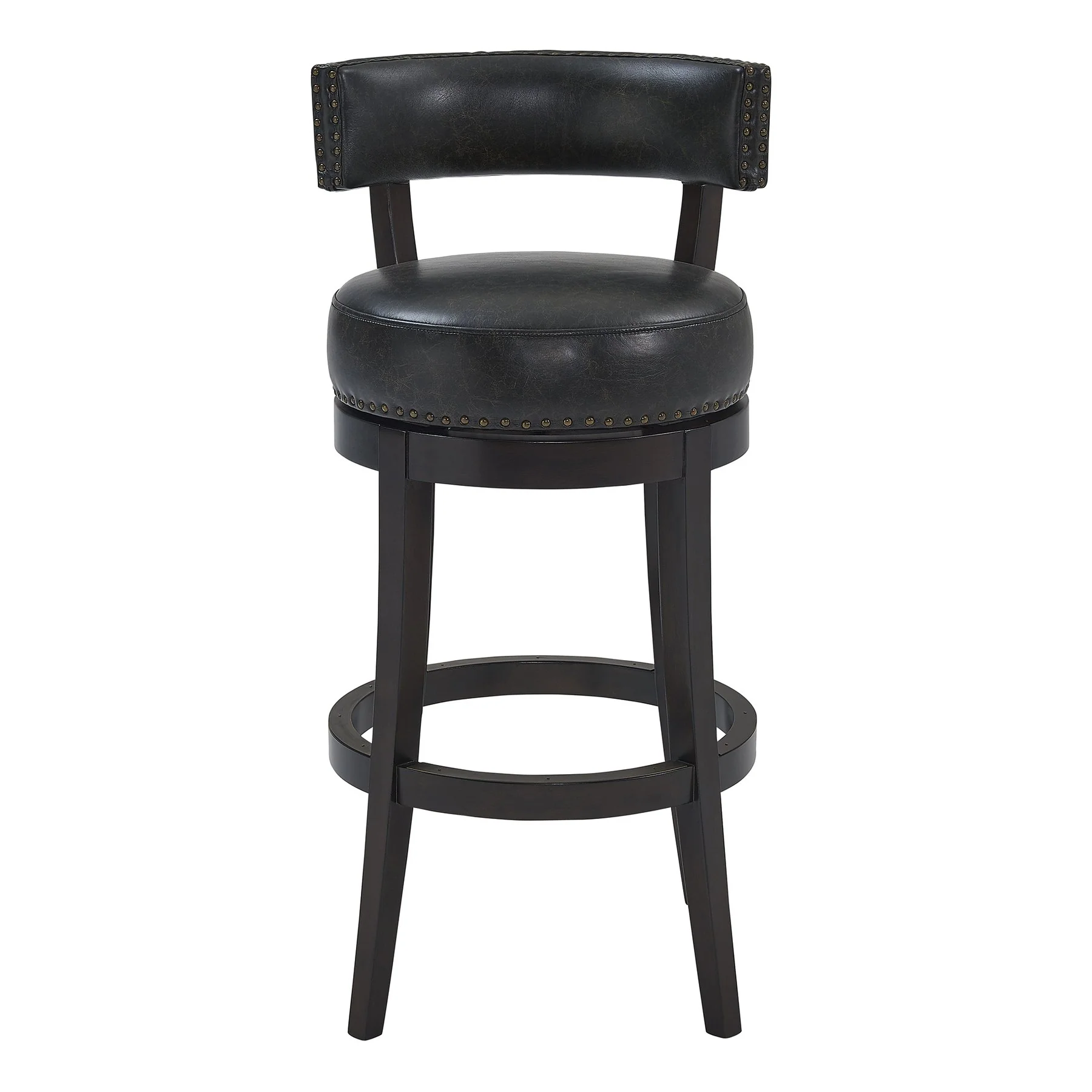 Corbin 30" Bar Height Swivel Onyx Faux Leather and Espresso Wood Bar Stool - Image 2
