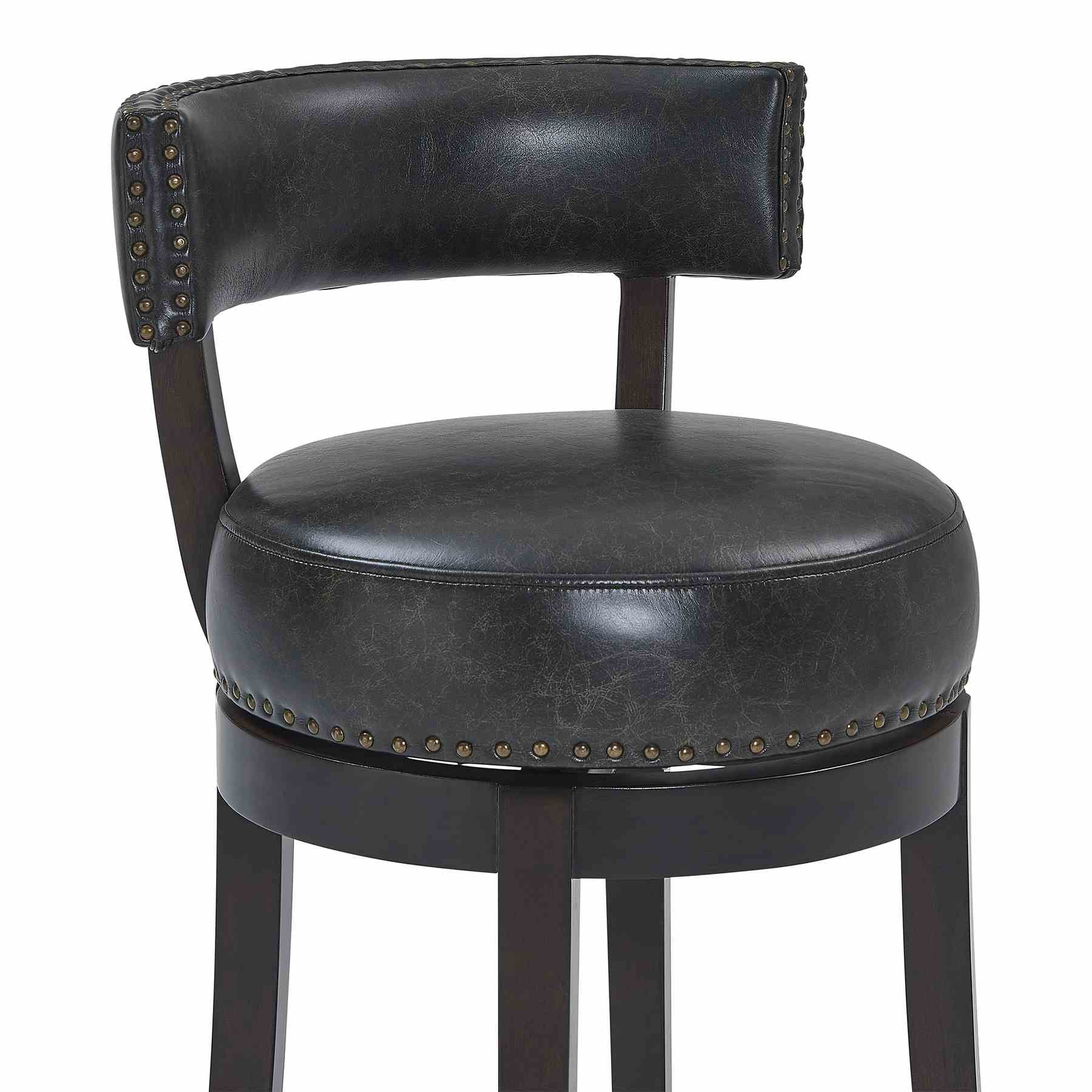 Corbin 30" Bar Height Swivel Onyx Faux Leather and Espresso Wood Bar Stool - Image 4